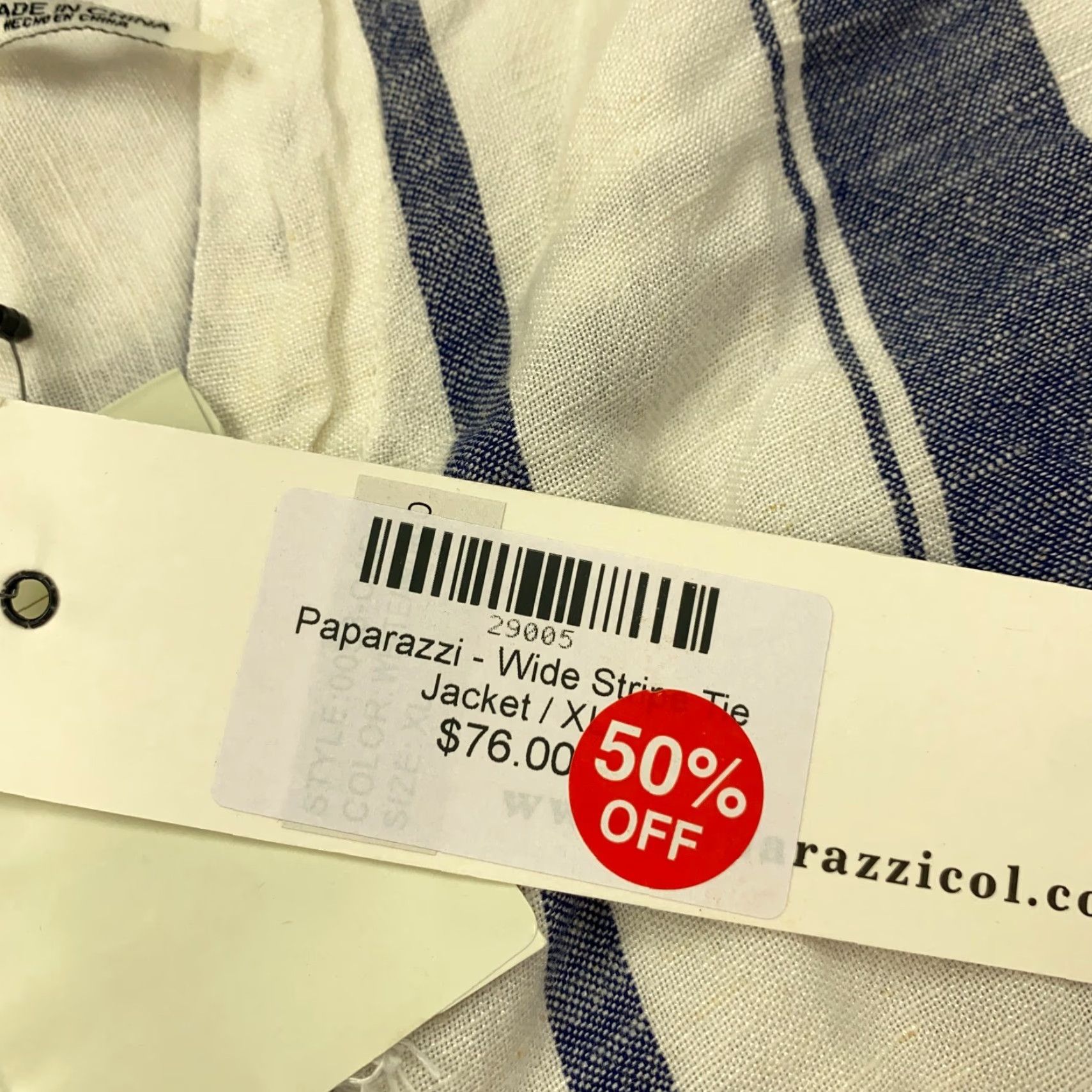 Vintage Paparazzi Jacket Cover-Up Womens XL White Linen-Blend Wide Stripe Tie NWT Size XL / US 12-14 / IT 48-50 - 6 Thumbnail