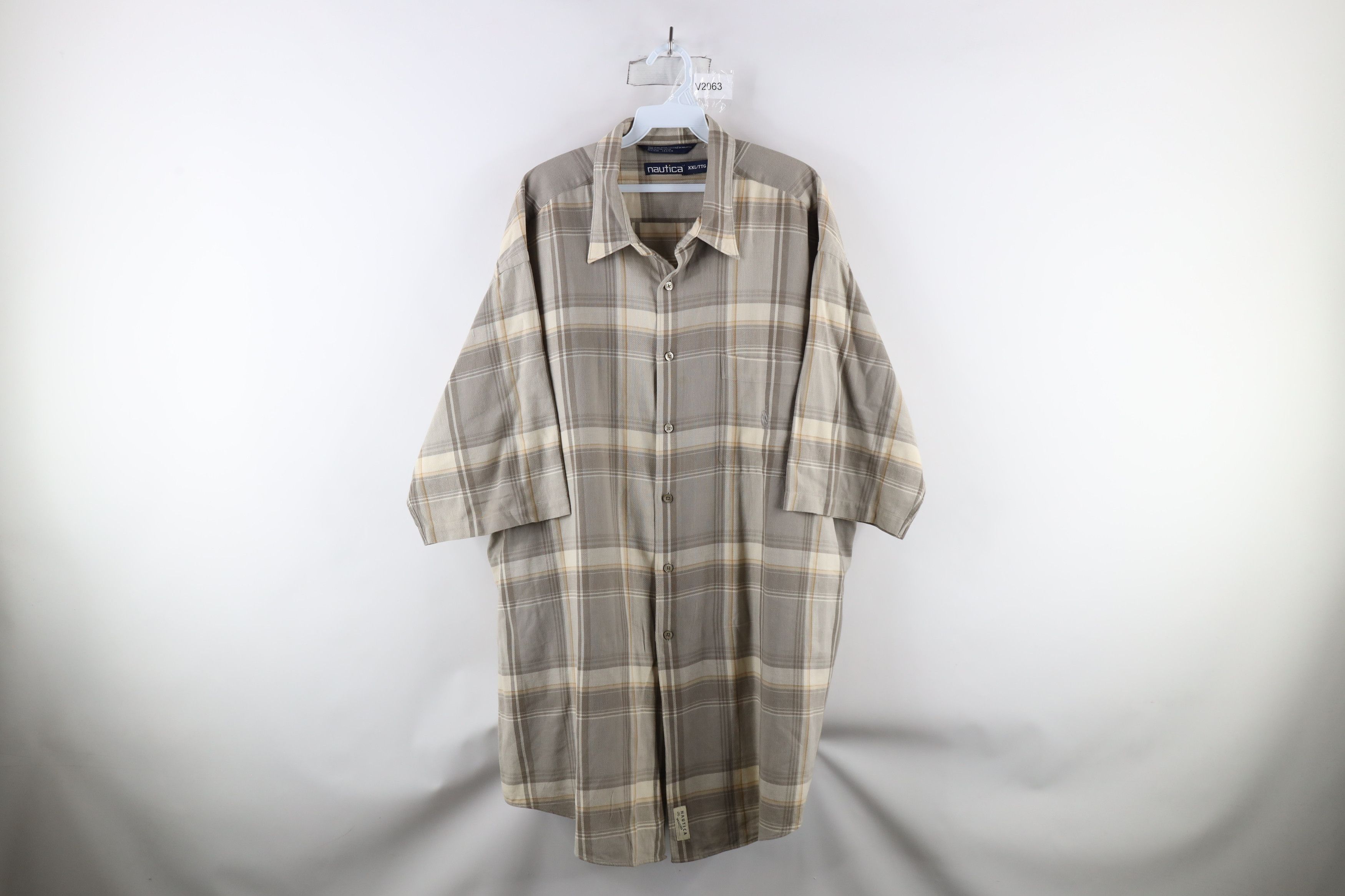 Nautica × Vintage Vintage 90s Nautica Fit Knit Short Sleeve Button Shirt Plaid Size US XXL / EU 58 / 5 - 1 Thumbnail