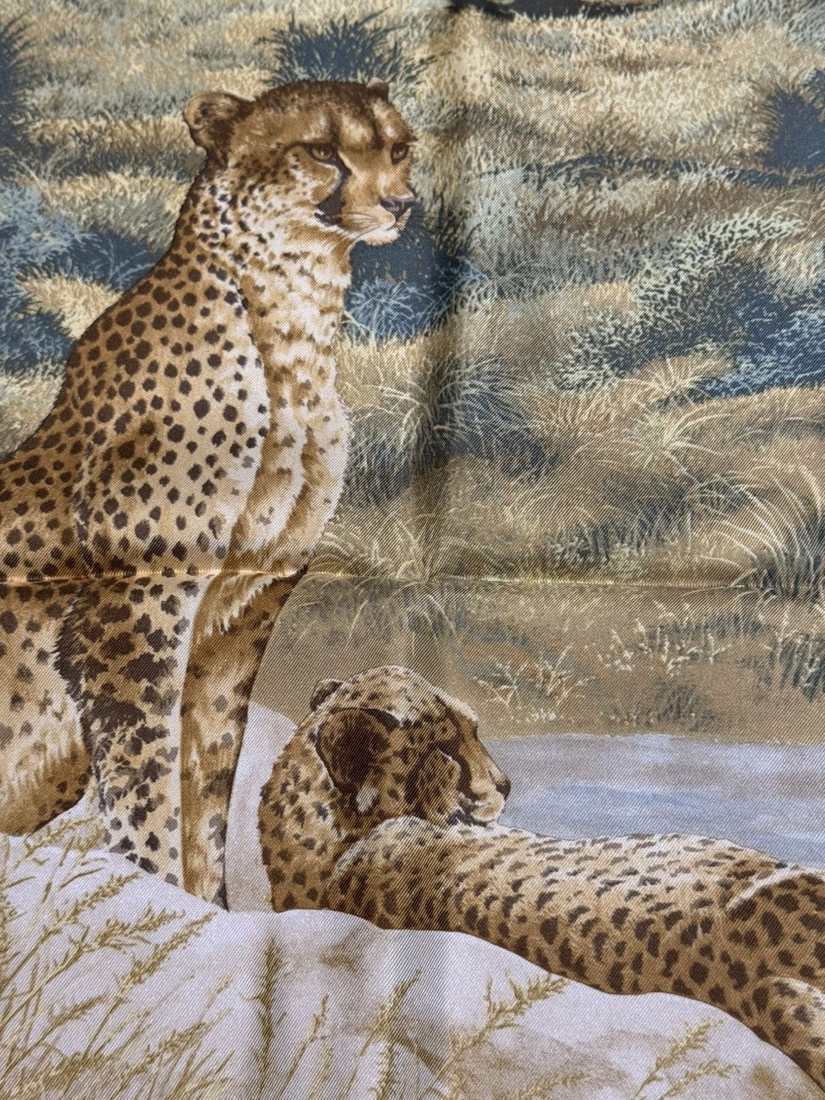 Salvatore Ferragamo Ferragamo Animal Scarf Vintage Blue Savannah Leopard Size ONE SIZE - 3 Thumbnail