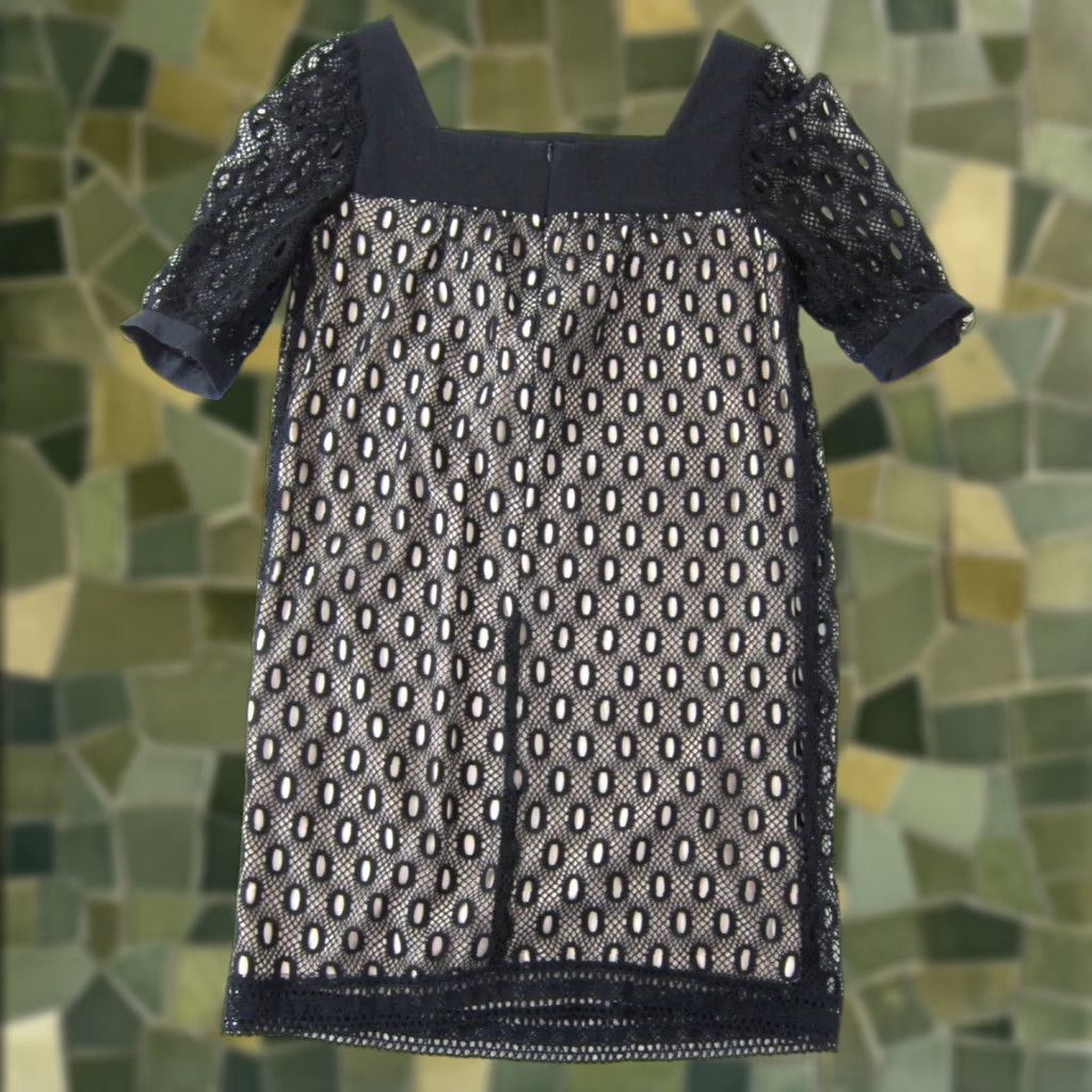Vintage Eliza J New York Black Polka Dot Short Sleeve Knit Shift Sheath Tunic Dress 8 Size 30" / US 8 / IT 44 - 1 Thumbnail