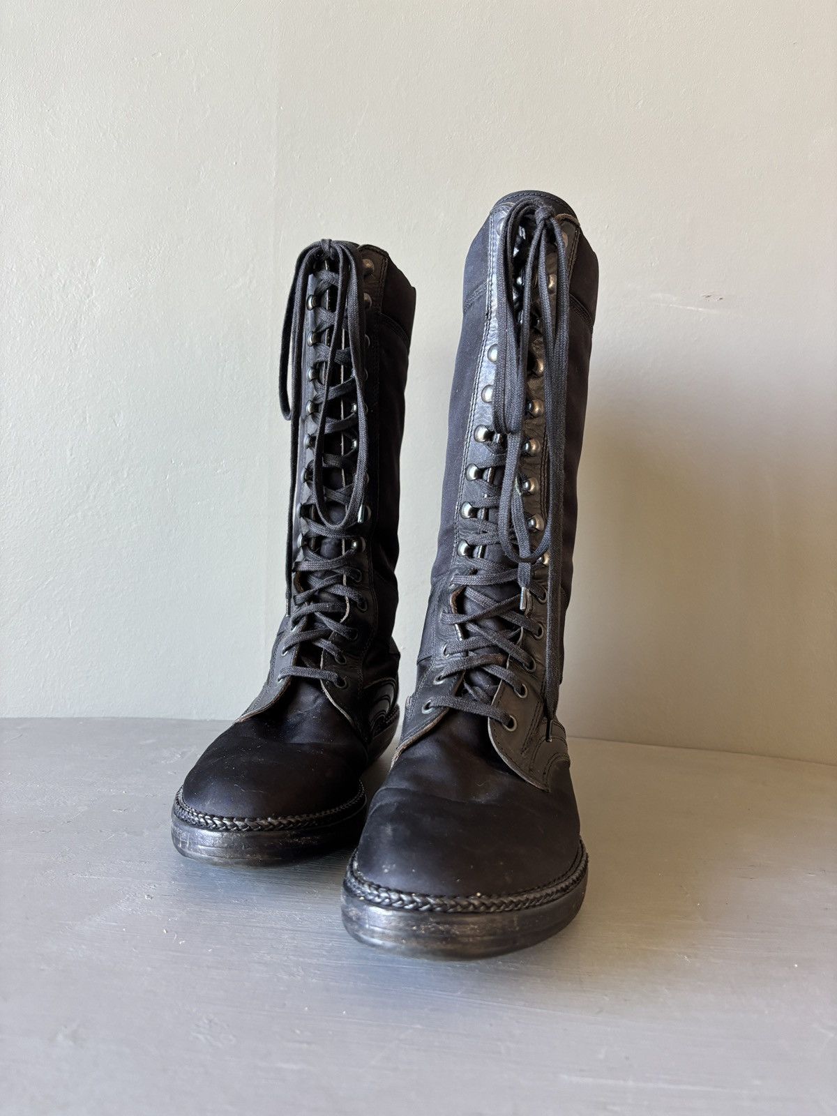 Lanvin Lanvin Boots Handmade in Italy Tall Combat Black Leather Size US 7 / EU 40 - 1 Thumbnail