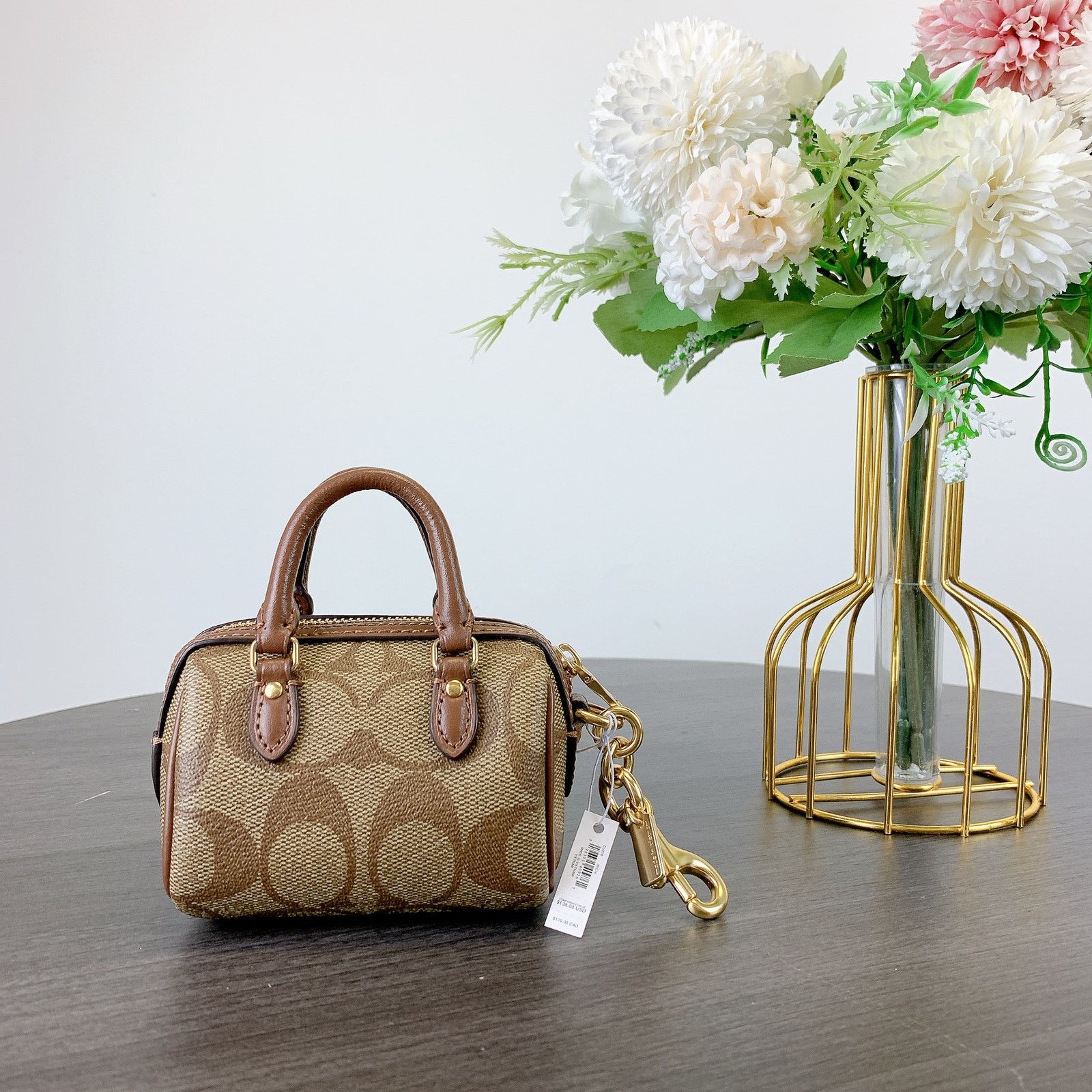 Coach Coach CU278 Mini Rowan Satchel Charm Canvas Khaki Saddle Size ONE SIZE - 3 Thumbnail