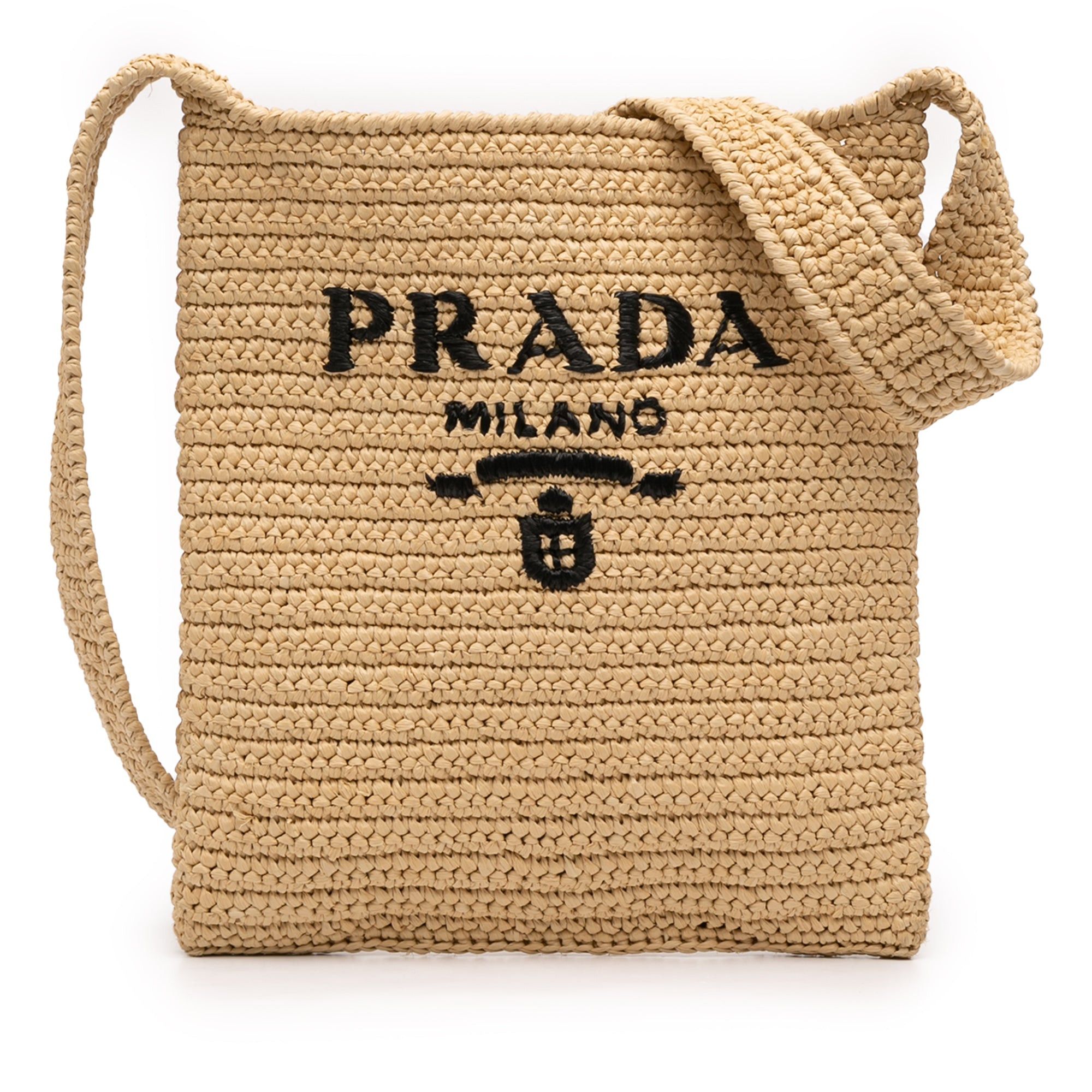 Prada Raffia Effect Crochet Logo Embroidered Crossbody Size ONE SIZE - 1 Thumbnail