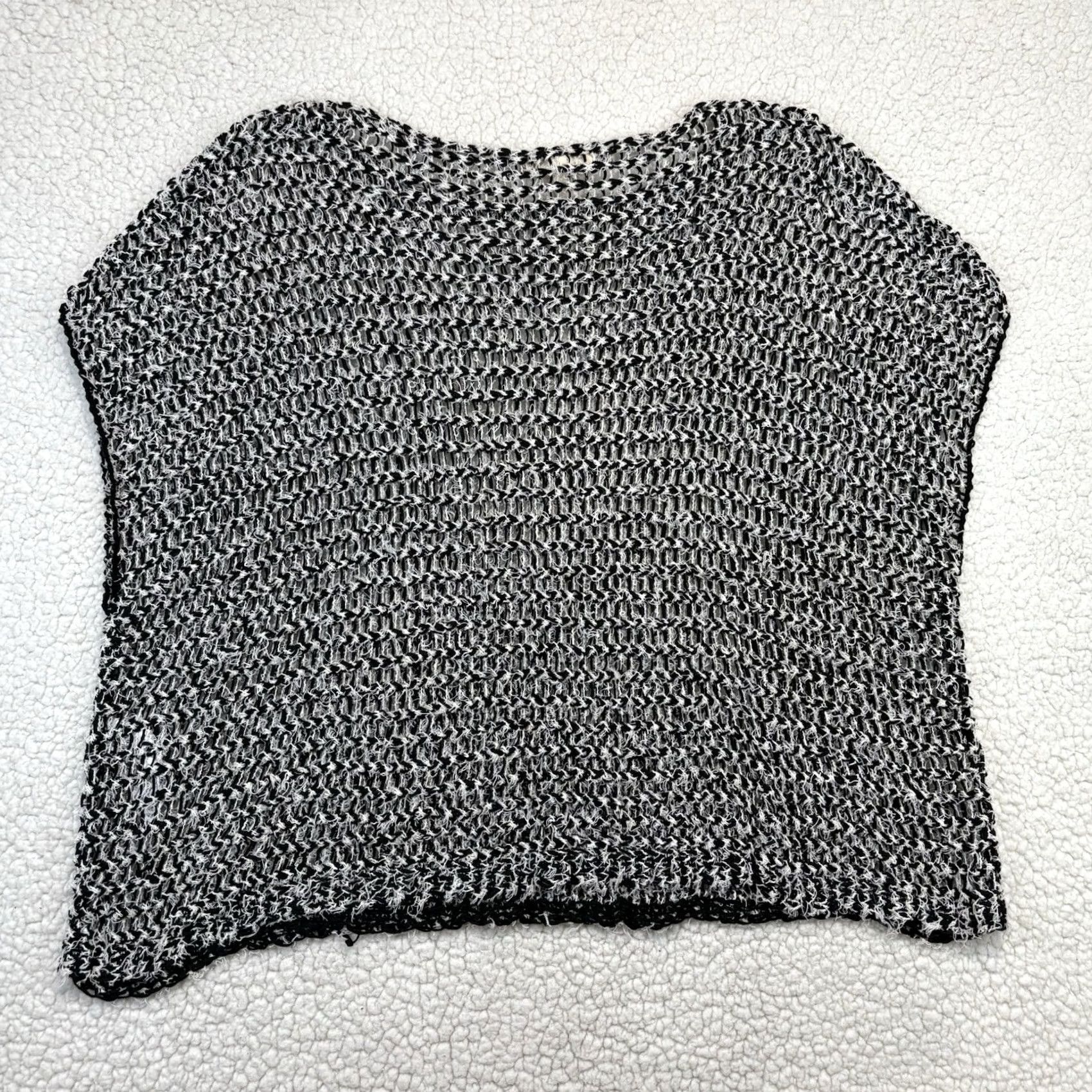 Eileen Fisher Eileen Fisher Sweater Shirt Womens Open Twist Knit Bateau Neck Boxy Short Sleeve Cotton Polyester Nylon Black White S Regular Size S / US 4 / IT 40 - 4 Thumbnail