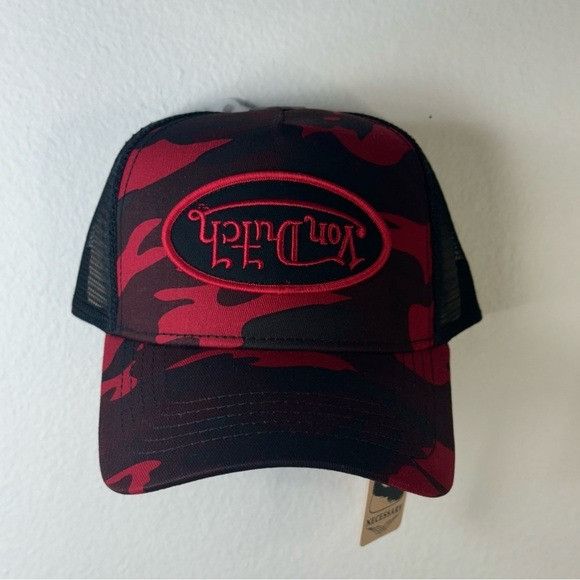 Designer × Von Dutch NWT VON DUTCH RED RAMBO CAMO UPSIDE DOEN PATCH TRUCKER HAT Size ONE SIZE - 2 Thumbnail