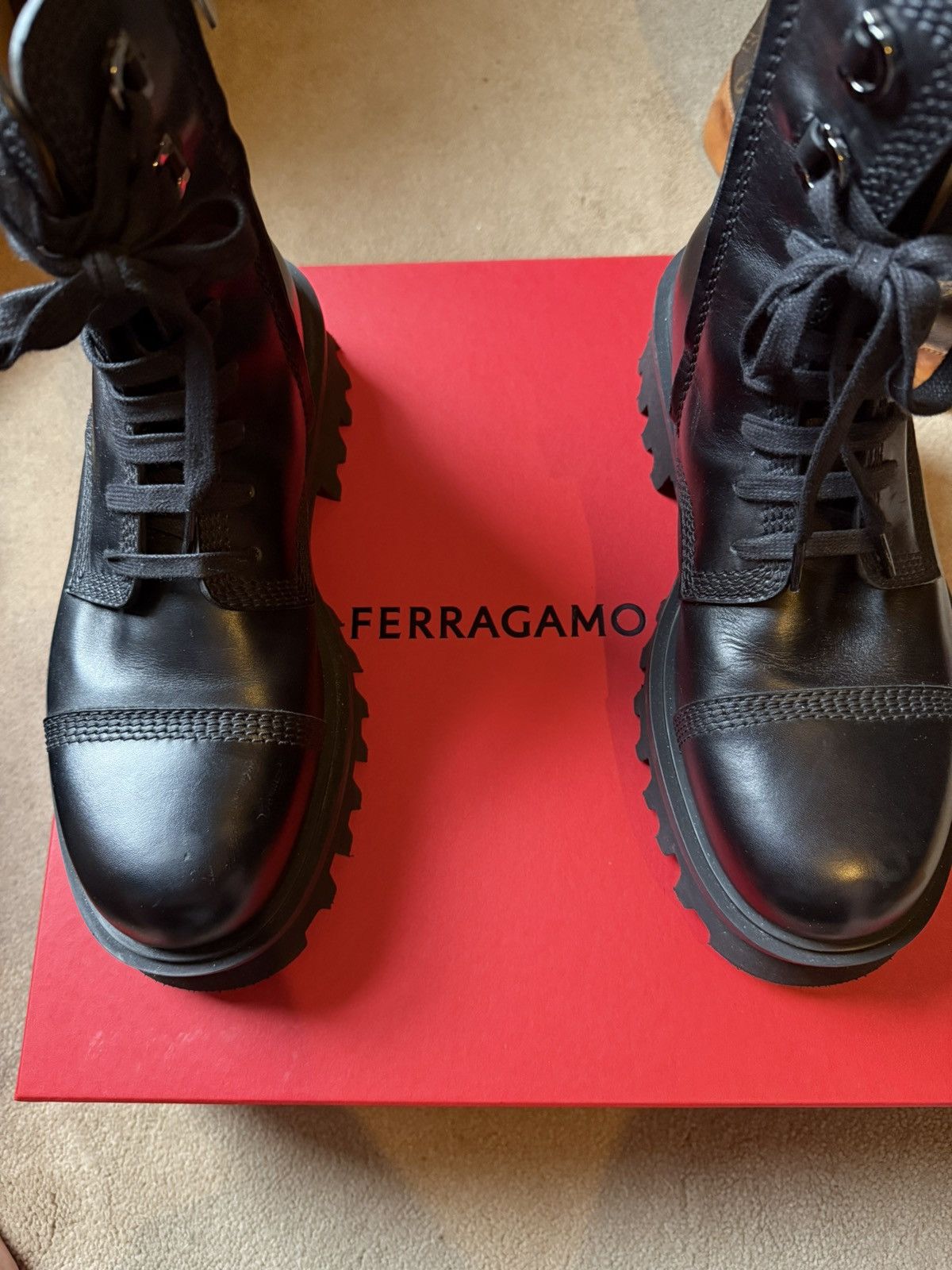 Salvatore Ferragamo Salvatore Ferragamo FARAWAY Black Leather Combat BOOT Size US 10 / EU 43 - 5 Thumbnail