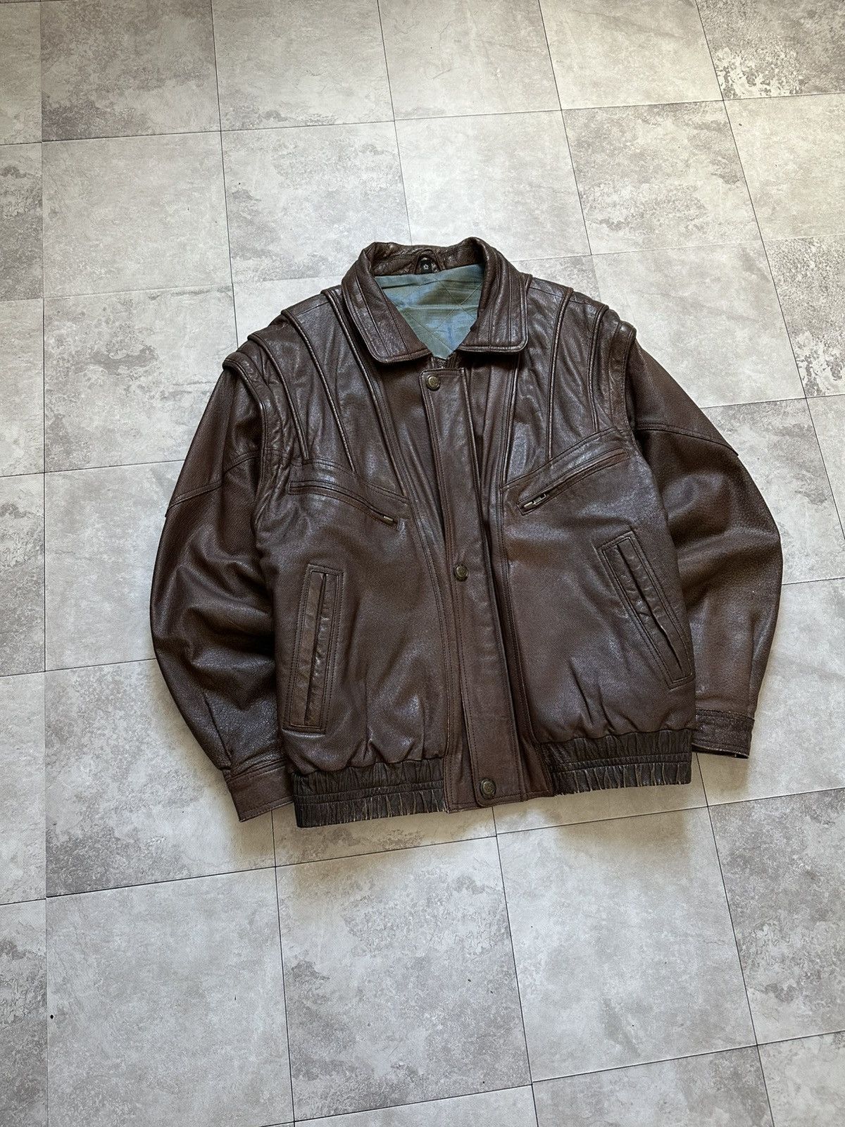 Genuine Leather × Vintage Vintage Brown Leather Bomber Avant Garde Transformer Jacket Size US L / EU 52-54 / 3 - 2 Thumbnail