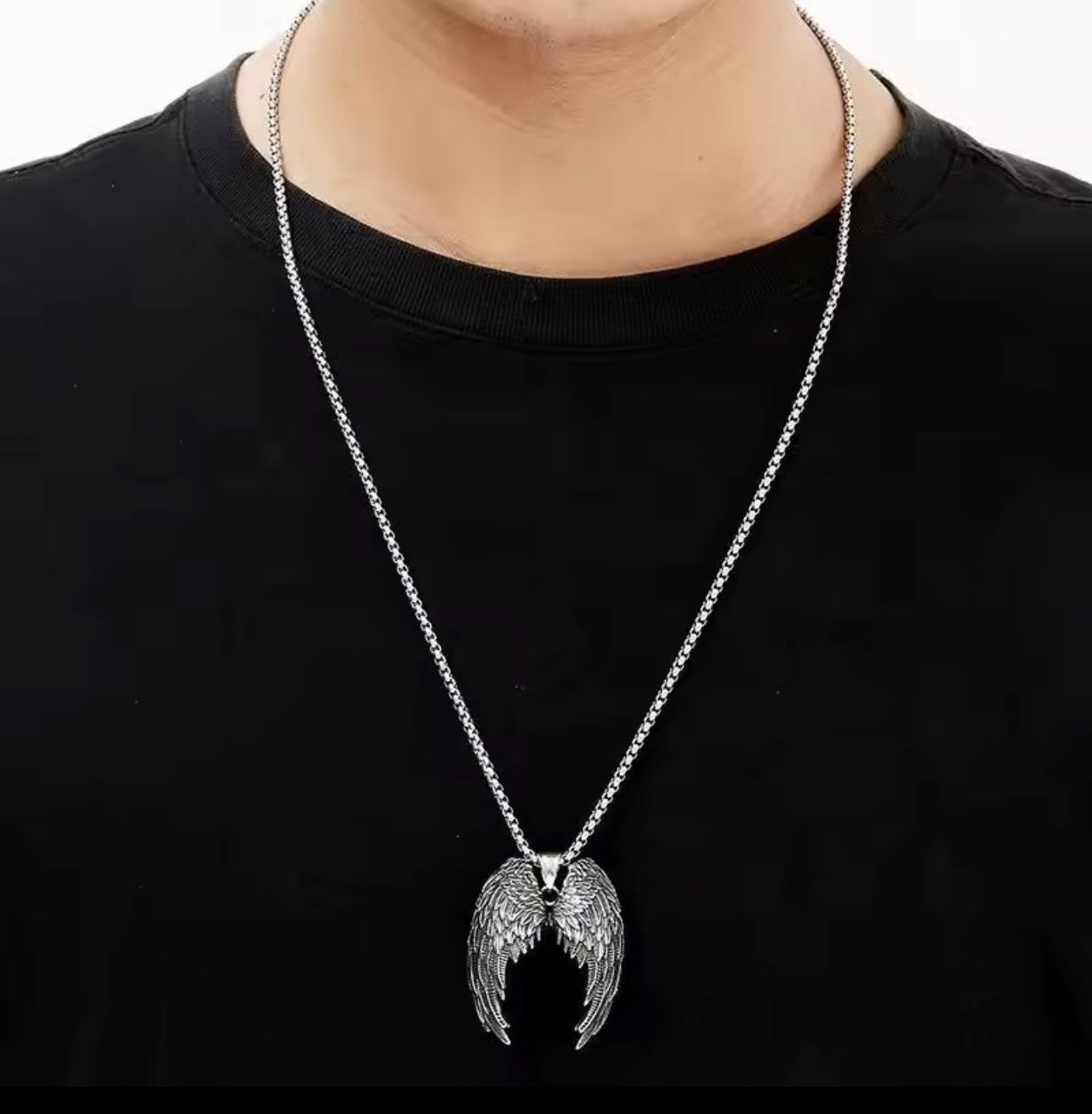 Jewelry Angel Feather Wing Necklace in Silver, Men's