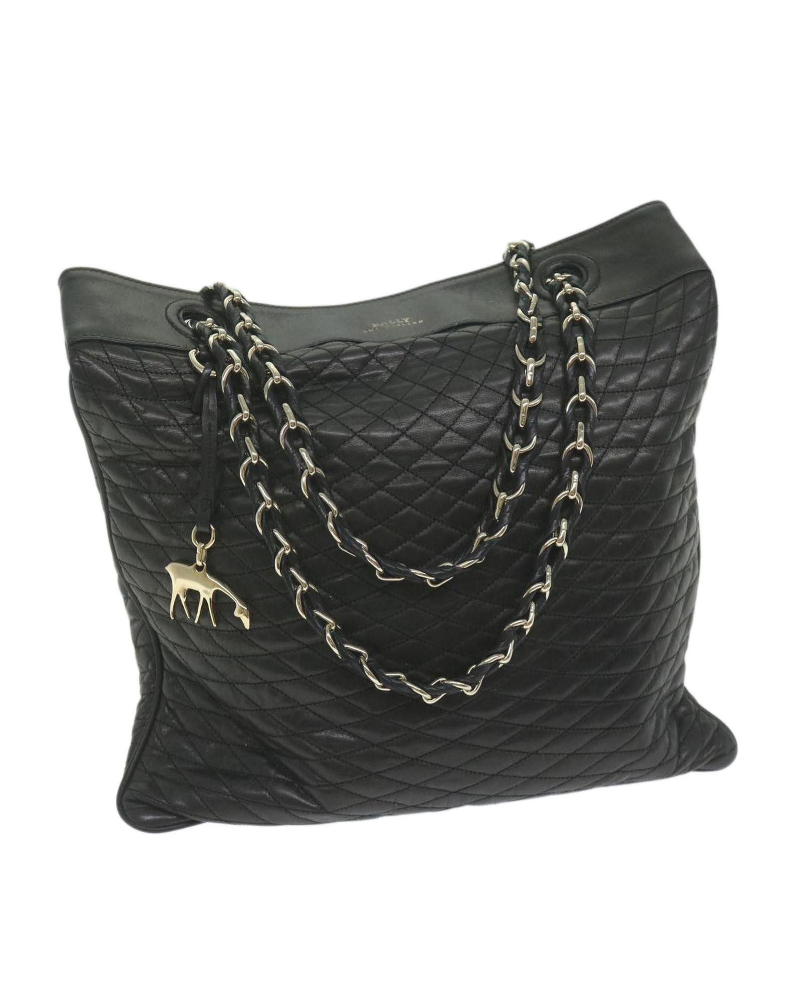 image of Bally Quilted Leather Chain Shoulder Bag in Black, Women's
