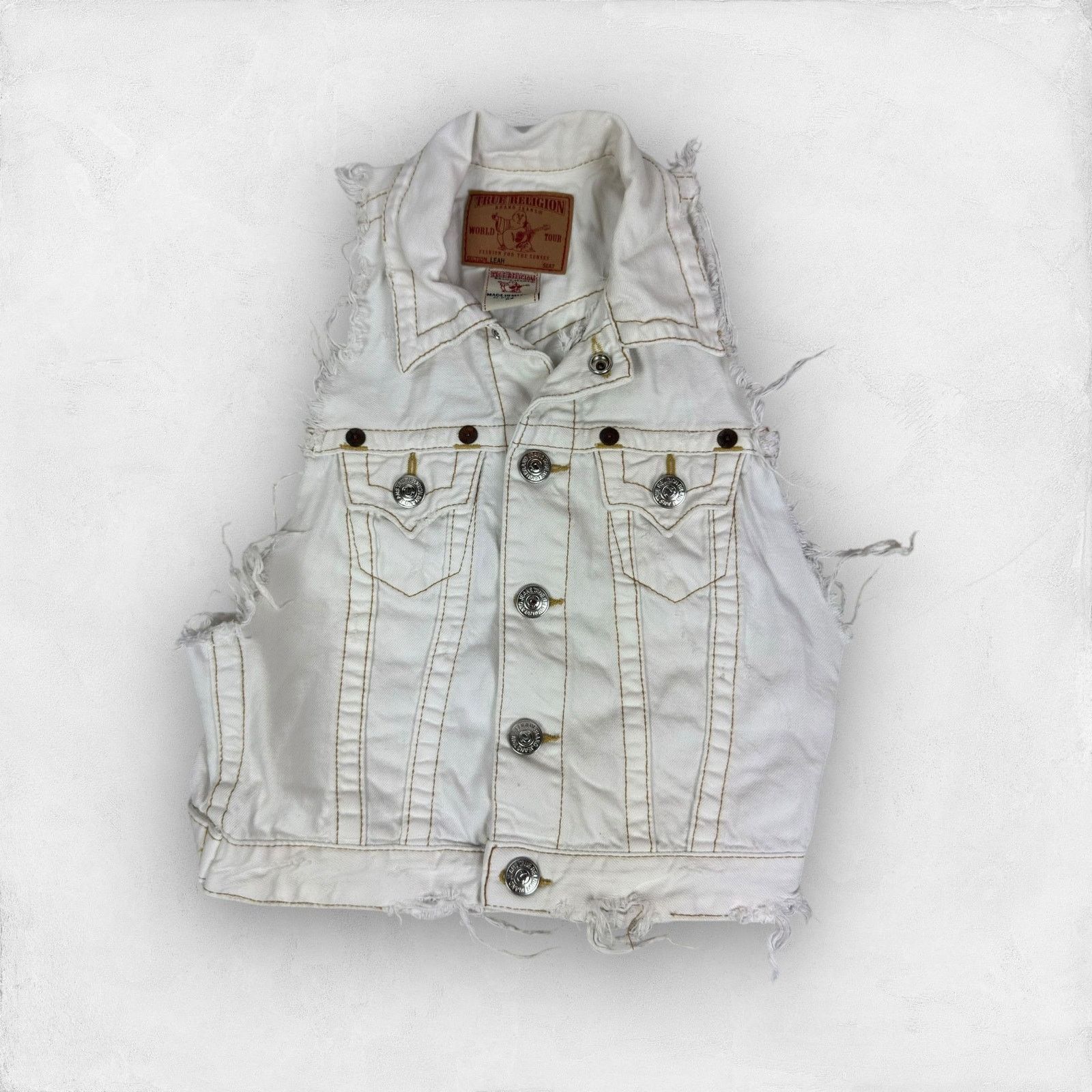 True Religion True Religion Leah Kylie Womens White Cotton Trucker Vest XS Size XS / US 0-2 / IT 36-38 - 4 Thumbnail