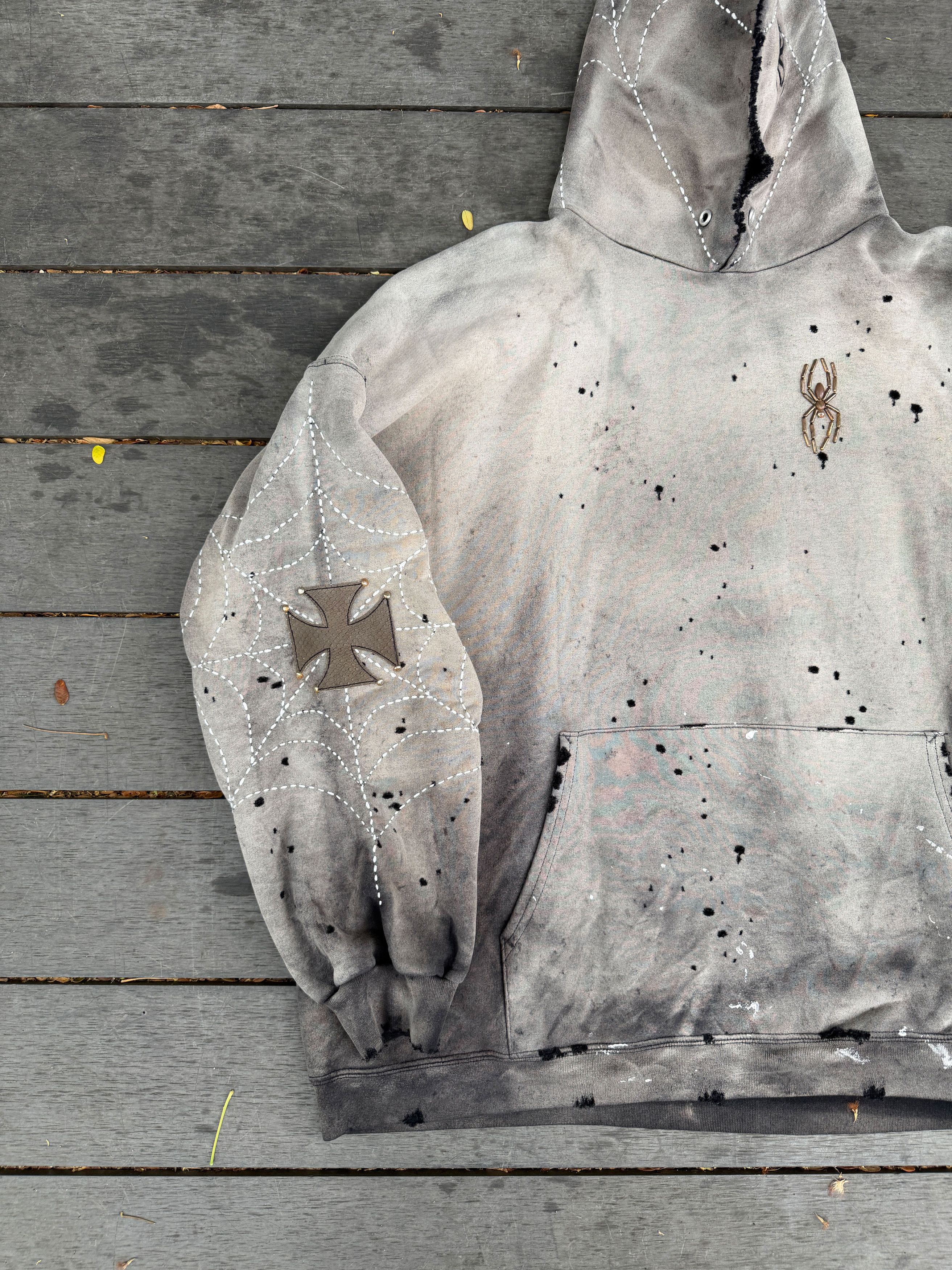 Japanese Brand XXL* Thrashed & Faded Sashiko Spider Web Hoodie Size US XXL / EU 58 / 5 - 13 Thumbnail