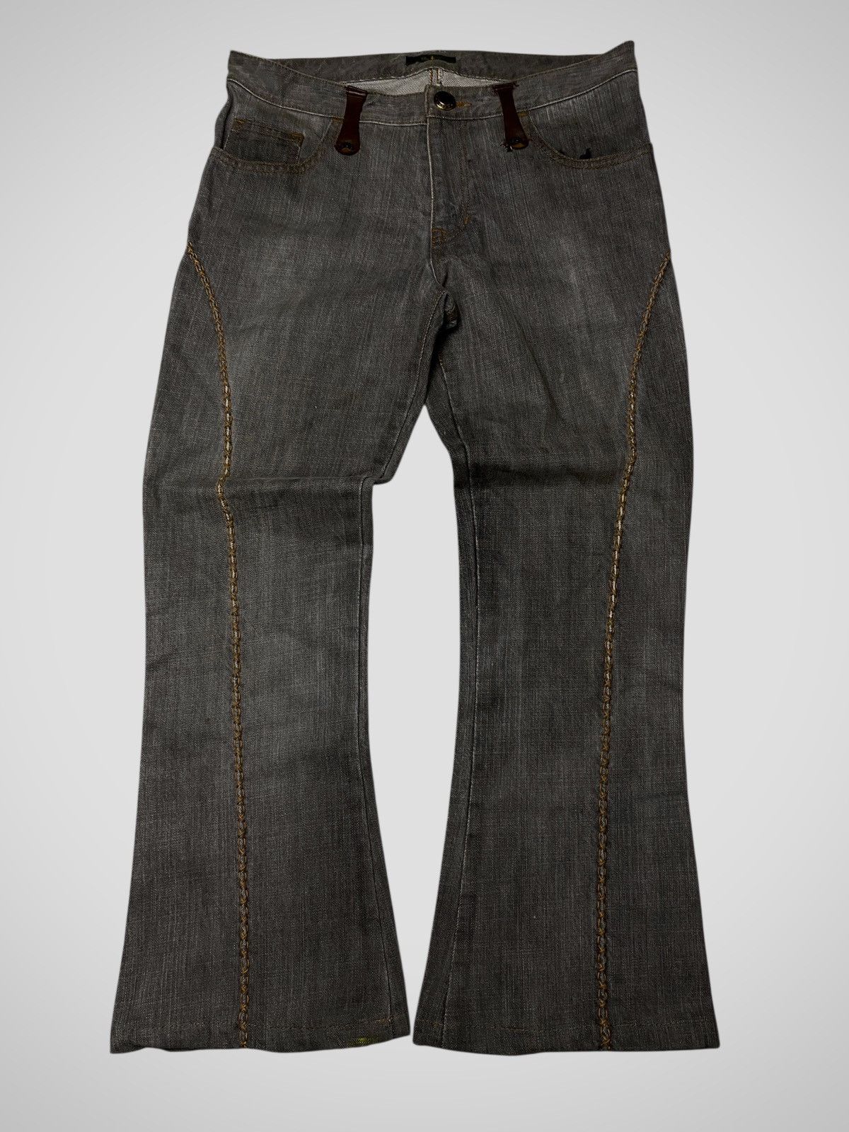Le Grande Bleu (L.G.B.) 2000's Obelisk Leather Artisanal Flared Jeans Size US 28 / EU 44 - 1 Thumbnail