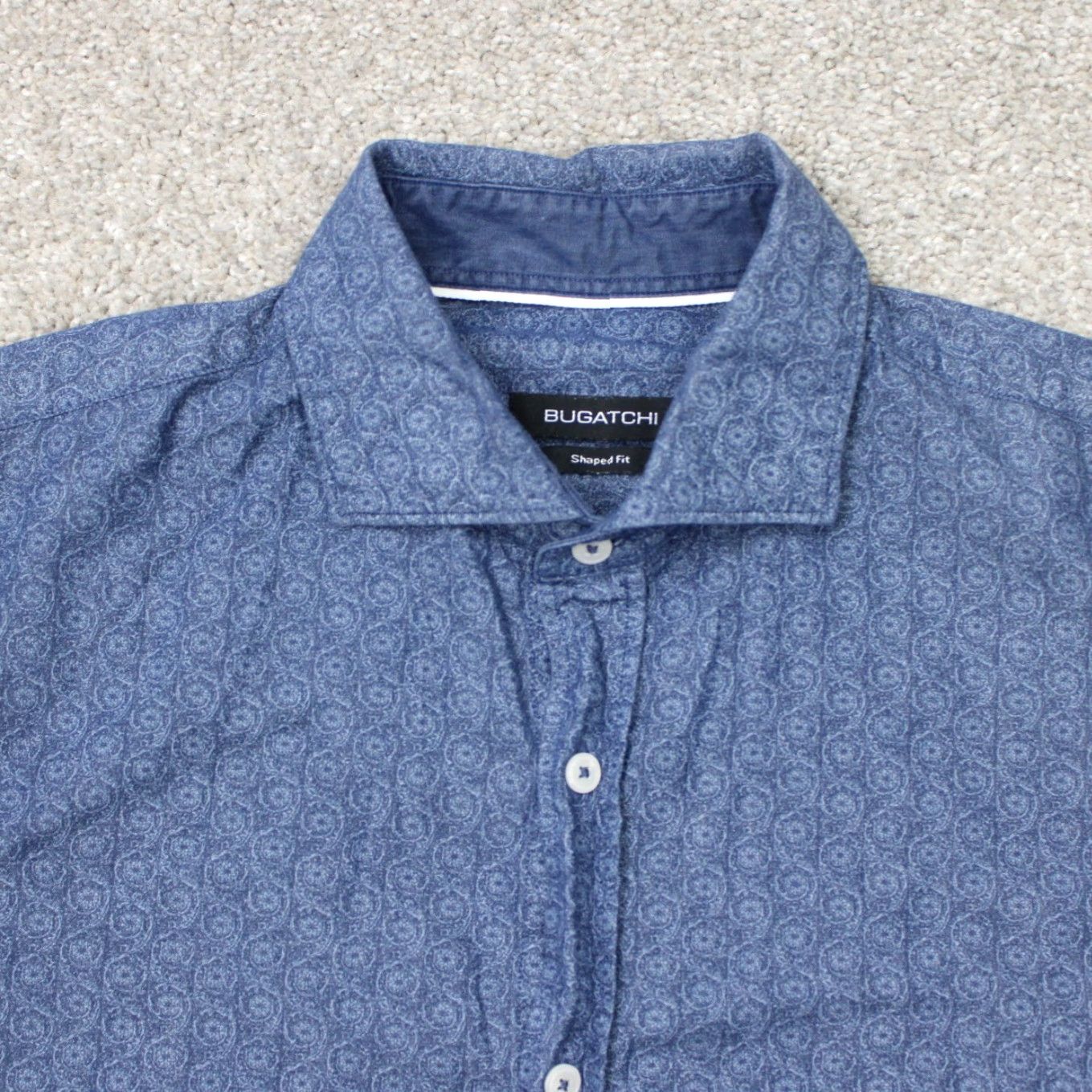BUGATCHI Bugatchi Shirt Mens Large Blue Short Sleeve Button-Up Cotton Linen Shaped Fit Casual Business Size US L / EU 52-54 / 3 - 4 Thumbnail