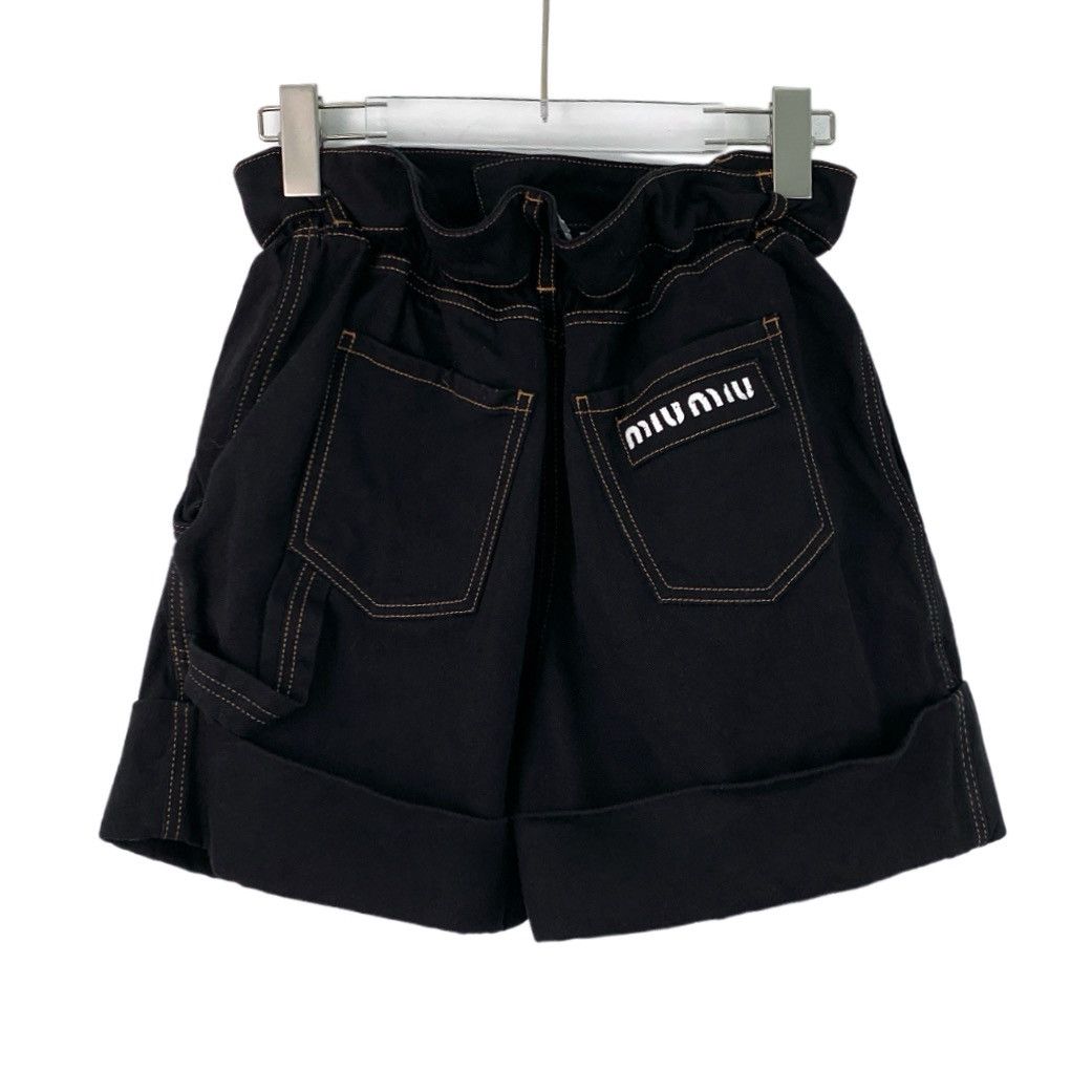 Miu Miu Miu Miu Black Logo Letter Embroidered Cotton Denim Shorts Size 28" / US 6 / IT 42 - 2 Thumbnail