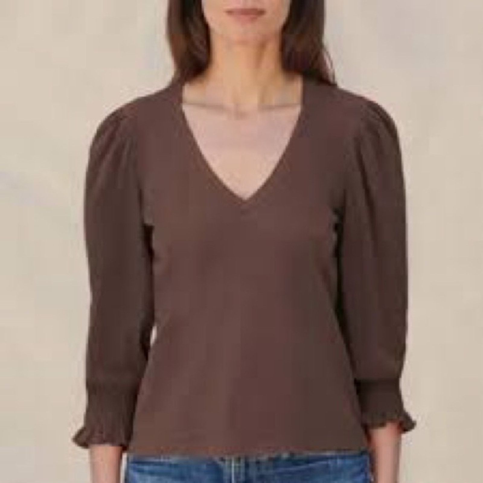 Anthropologie New Sundry Long Sleeve V Neck Pima Cotton Tee S $128 Size S / US 4 / IT 40 - 1 Thumbnail