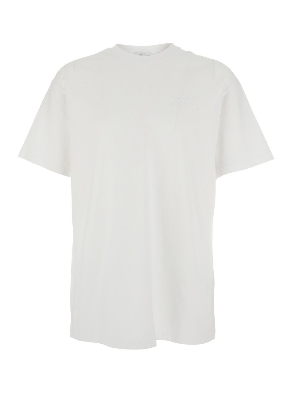 Givenchy White Crew Neck T-Shirt with Tone-on-Tone Logo Patch on the Front in Cotton for Men Size US L / EU 52-54 / 3 - 1 Thumbnail