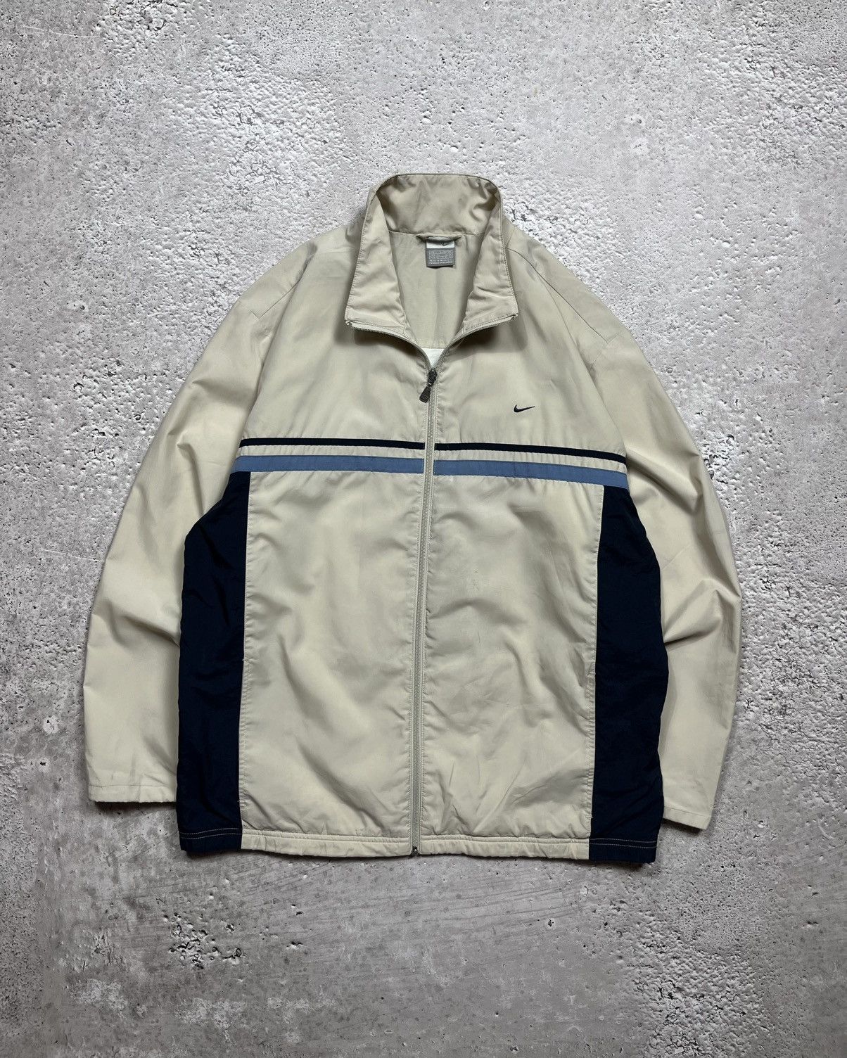 Nike × Vintage Vintage Nike Track Jacket Y2K Beige Navy Zip Up Size L Drill Size US L / EU 52-54 / 3 - 1 Thumbnail