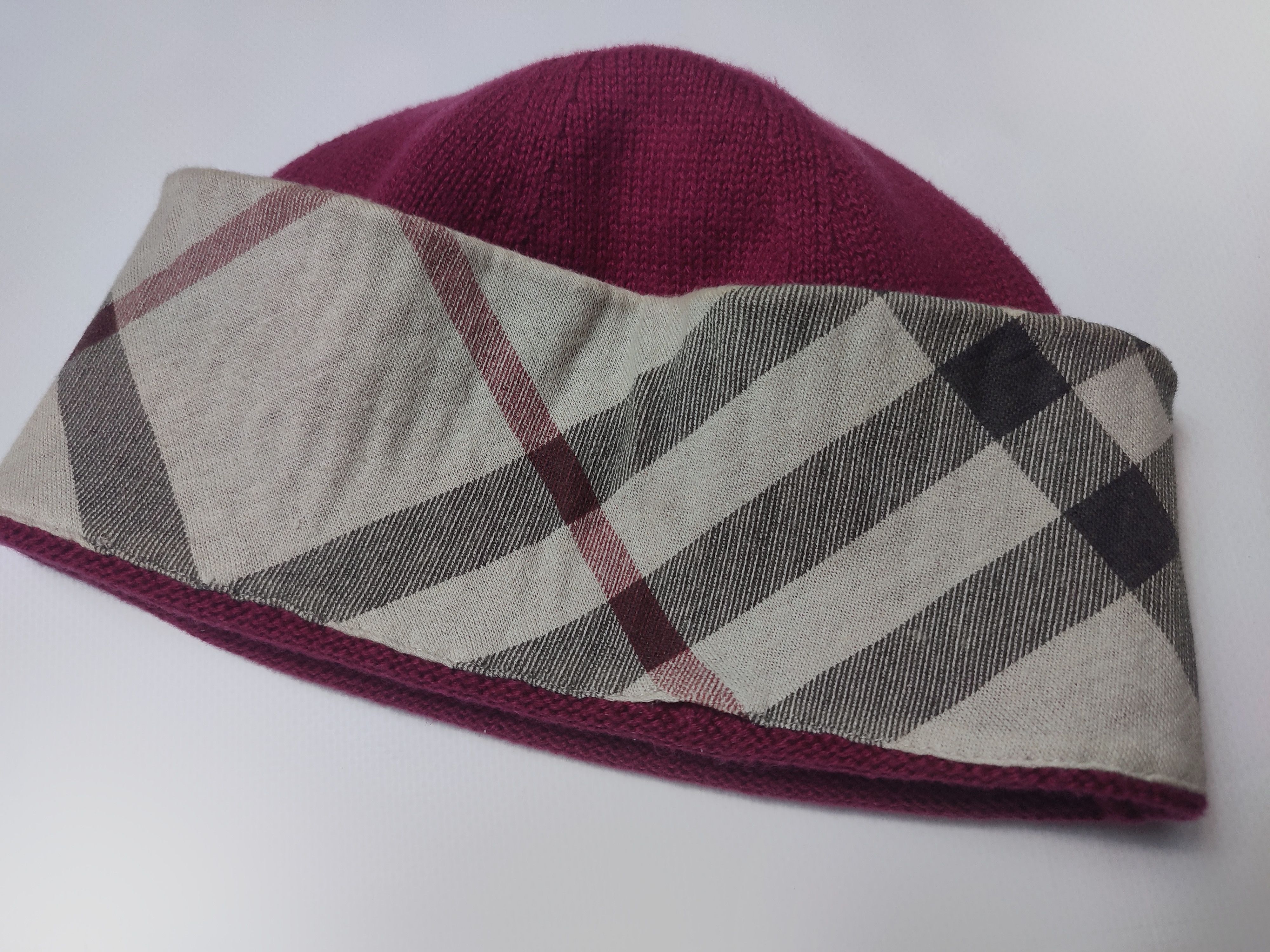 Burberry Burberry Burgundy Nova Check Cuff Beanie Vintage Size ONE SIZE - 9 Thumbnail