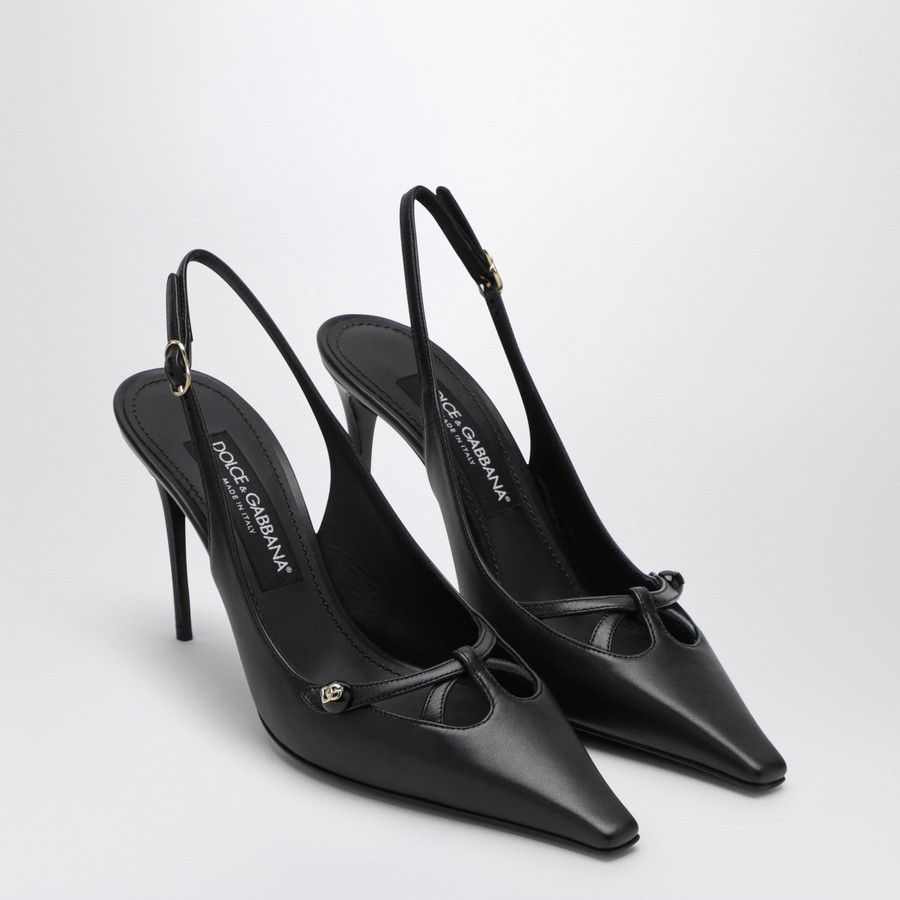 Dolce & Gabbana o1d2blof0824 Leather Slingback Decollete in Black Size US 6.5 / IT 36.5 - 2 Thumbnail