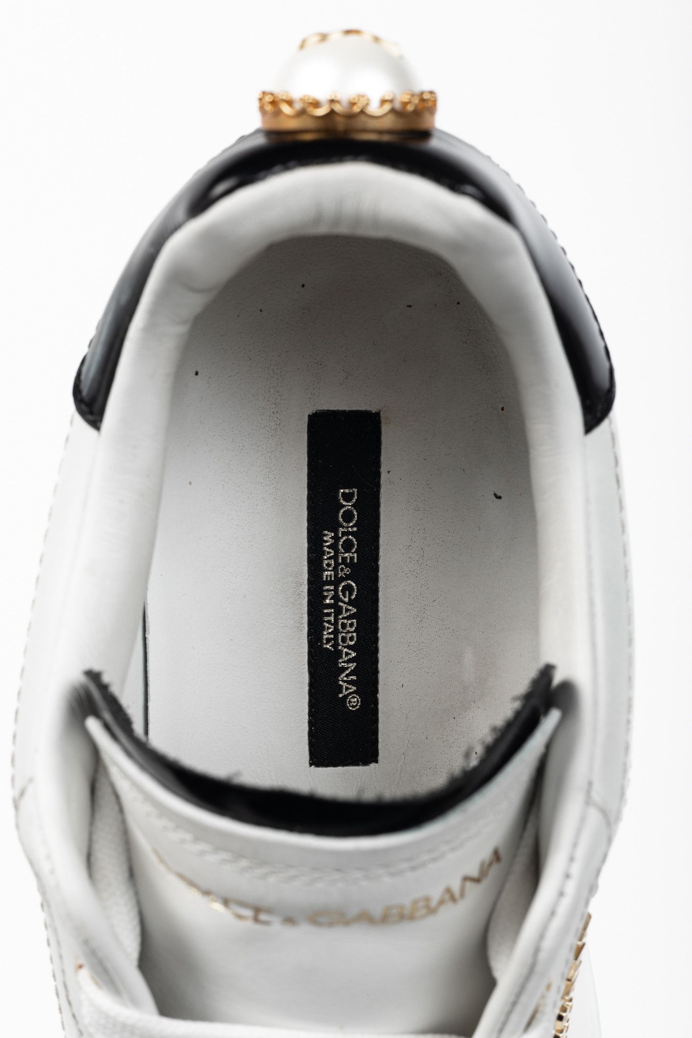 Dolce & Gabbana Dolce & Gabbana Portofino Leather Pearl-Embellished Sneakers Size US 5.5 / IT 35.5 - 8 Thumbnail