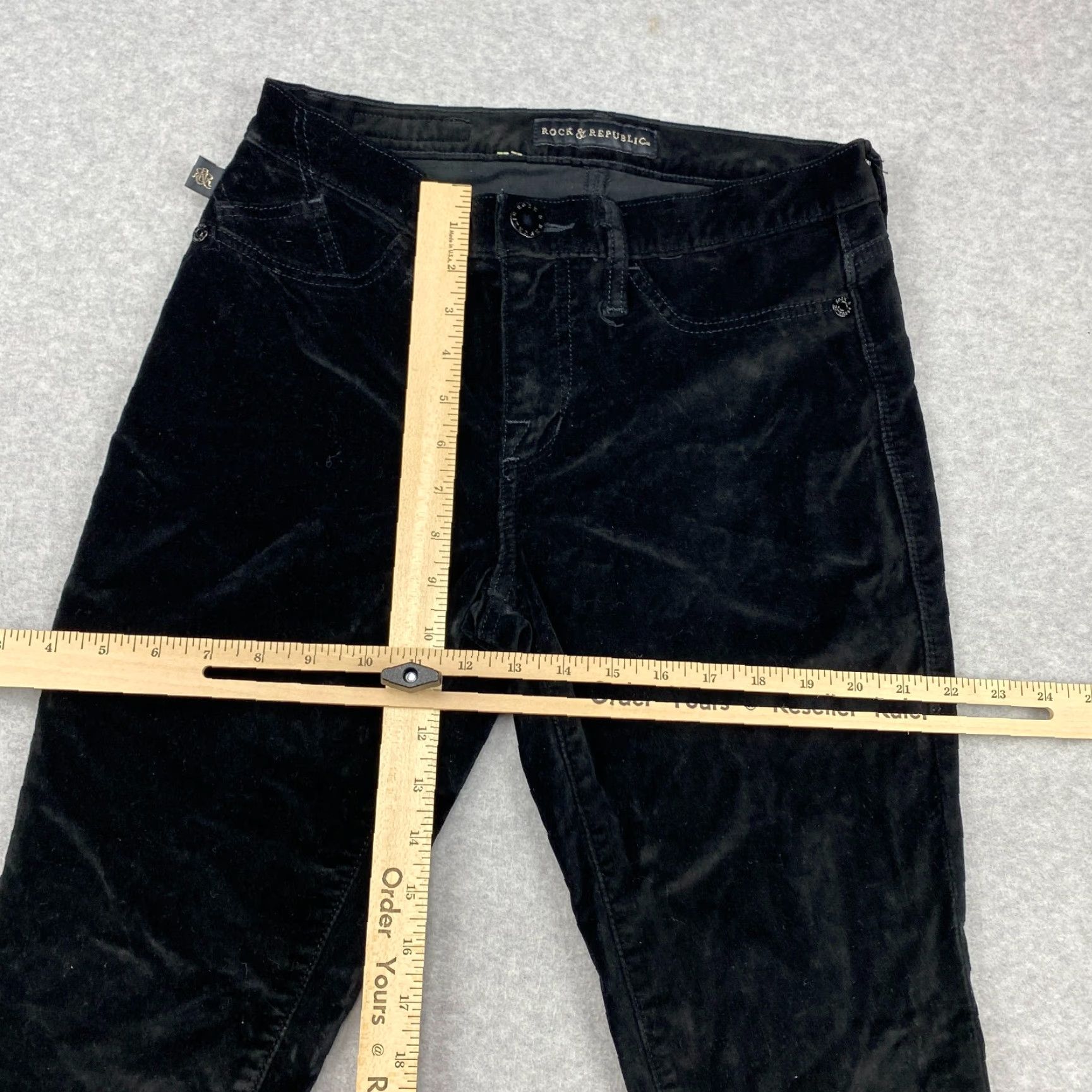 Vintage Rock & Republic Kashmiere Pants Womens 8M Black Velvet Skinny Mid-Rise Stretch Size 30" / US 8 / IT 44 - 4 Thumbnail