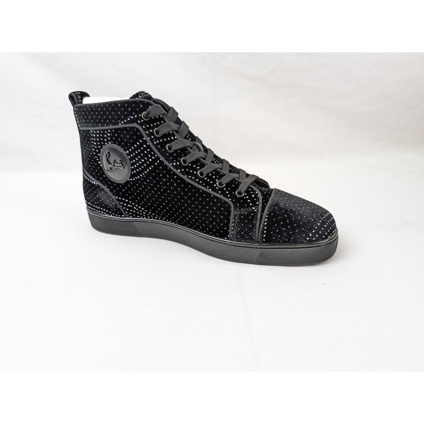Christian Louboutin o1rshd1 Louis Orlato Flat Hi-Top Sneakers in Black/Silver Size US 12 / EU 45 - 1 Thumbnail