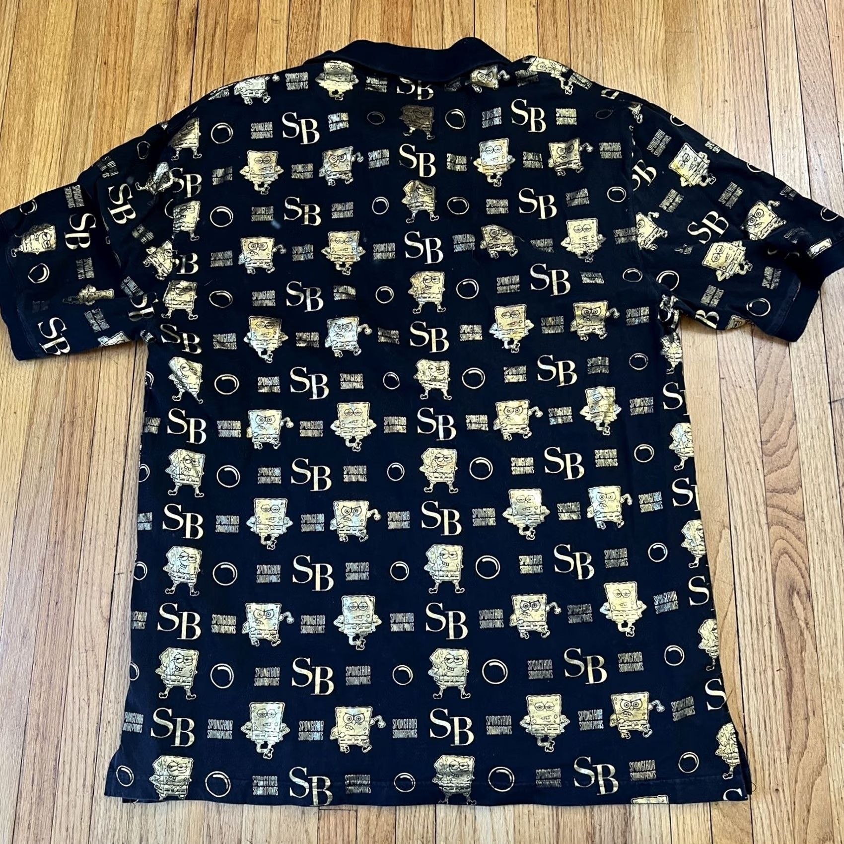 JH Design JH Design SpongeBob black Gold Polo Sz XXL Shirt Nickelodeon All Over Print Polo Shirt Mens Short Sleeve Collared Cotton Size US XXL / EU 58 / 5 - 3 Thumbnail
