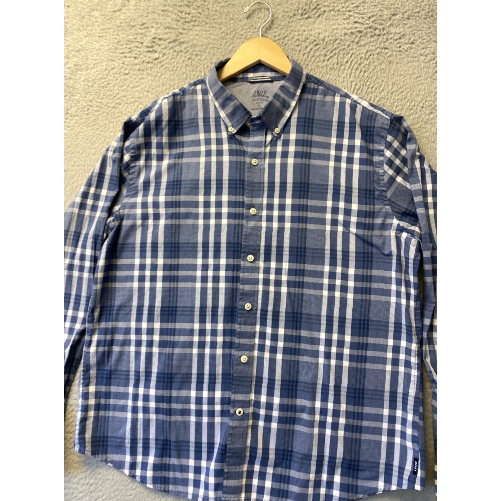 Izod IZOD Shirt Mens XL Blue Button-Down Long Sleeve Dress Classic Plaid /146-24 Mens XL Blue Button-Down Dress Shirt Classic Slim Fit Blue Mens XL Size 46R - 2 Thumbnail