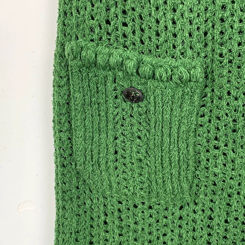 Chanel ChanelGreen cotton round-neck sleeveless knitted dress 2503 Size XXS / US 00 / IT 34 - 4 Thumbnail
