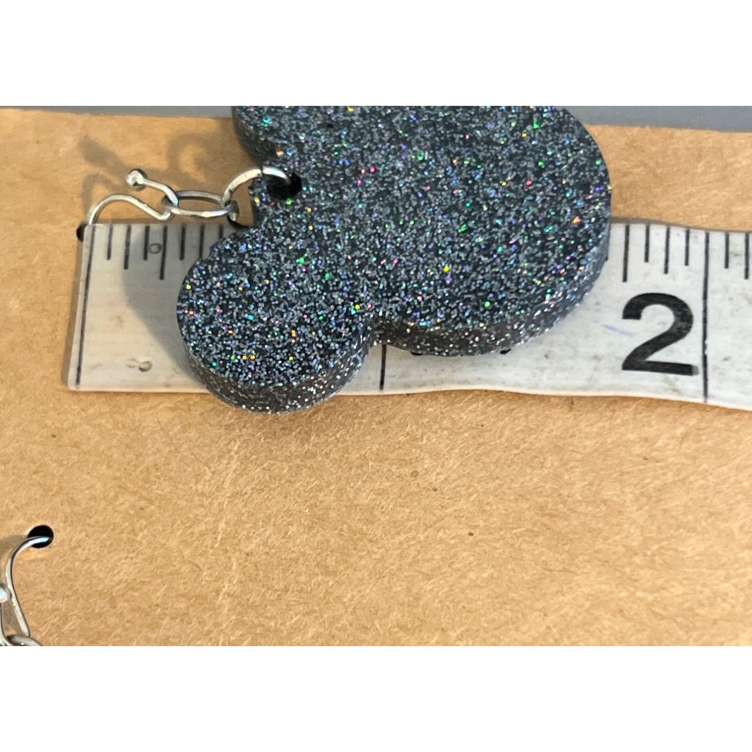 Other Black Glitter Resin Mickey Mouse Head Earrings Dangle Hooks Size ONE SIZE - 4 Thumbnail