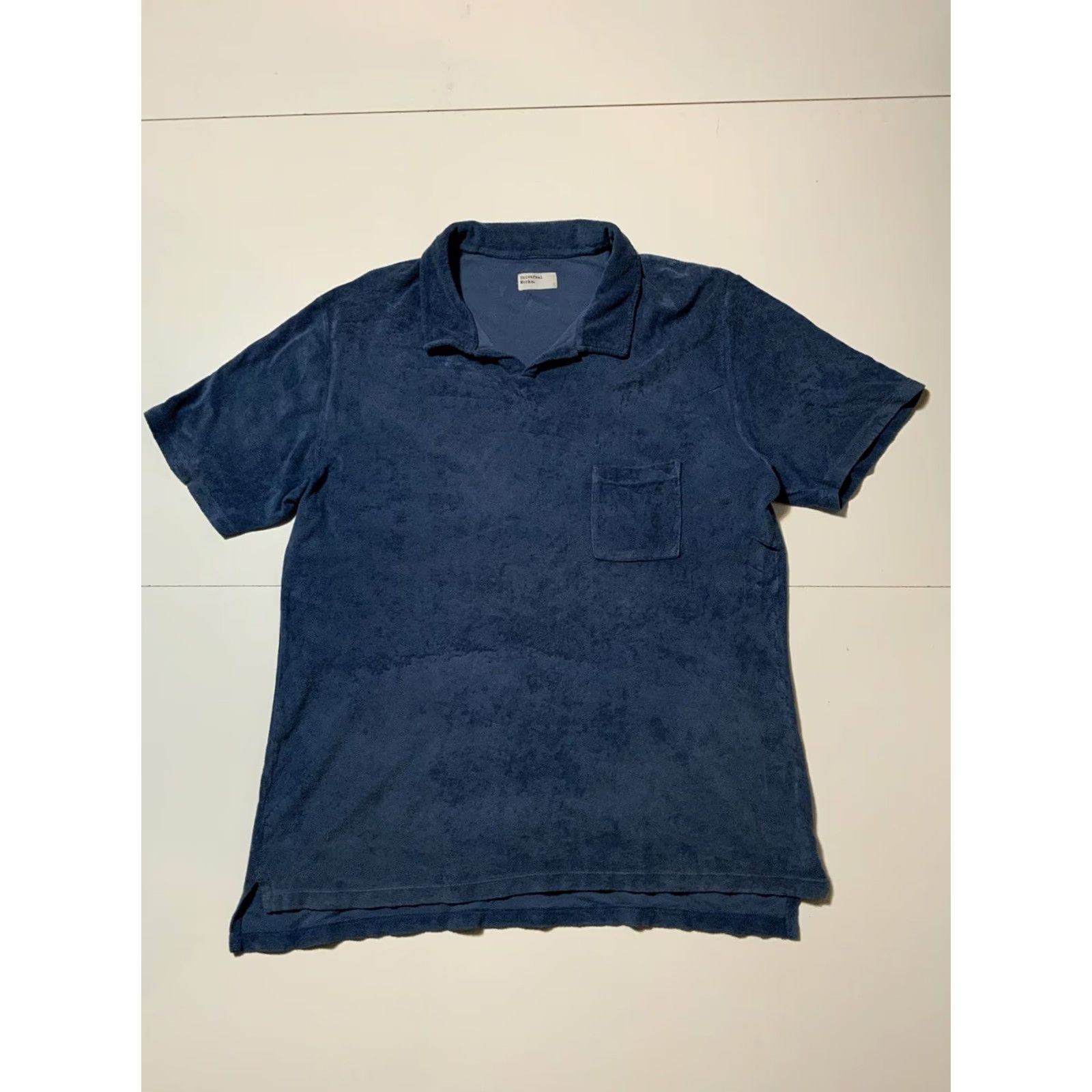 Universal Works VINTAGE Universal Works Polo Shirt XL Men Blue Open Collar Terry Fleece S/S Vacation University Theme Mens Size US XL / EU 56 / 4 - 4 Thumbnail