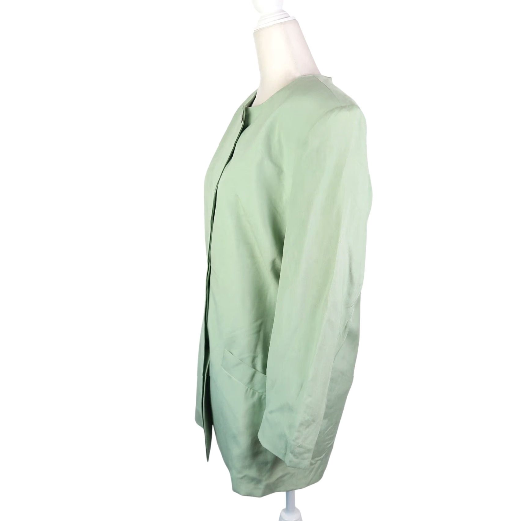 Vintage VINTAGE 90s Light Green 100% Silk Collarless Longline Blazer Jacket S Size S / US 4 / IT 40 - 3 Thumbnail