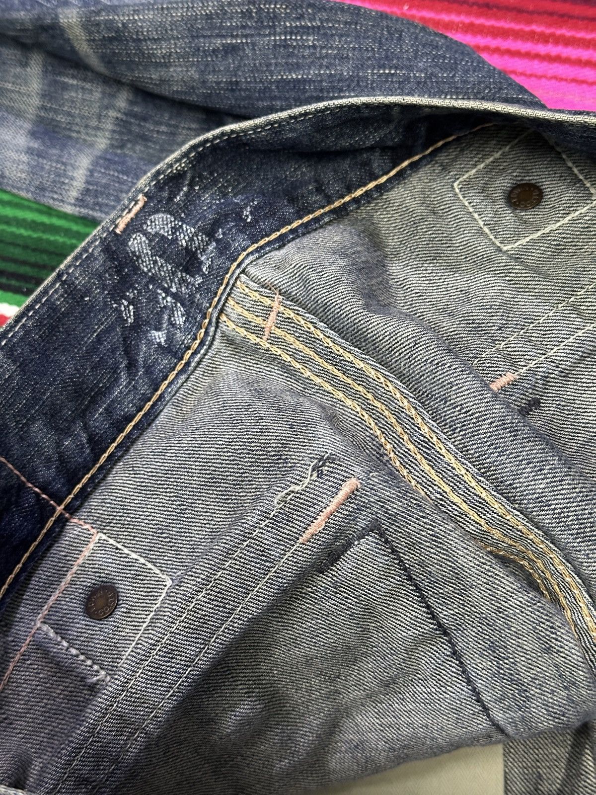 Kapital Flare💥V Edwin Mudwash Bootcut 503 Blue Trip Buckle Back . Size US 31 - 10 Thumbnail
