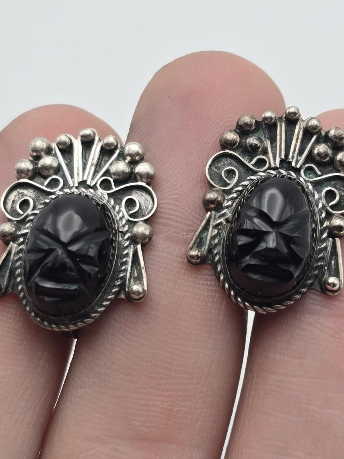 Other Mexican Sterling Onyx Mask Brooch & Earring Set Size ONE SIZE - 2 Thumbnail