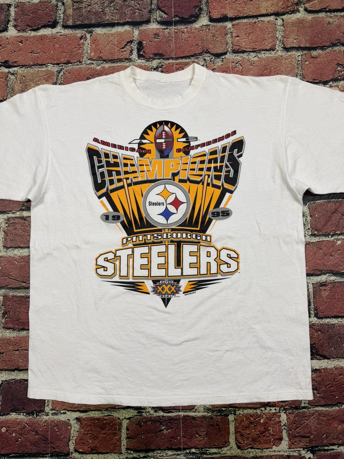 Starter Vintage 1995 Pittsburgh Steelers Super Bowl AFC Champs Tee Size US XL / EU 56 / 4 - 2 Thumbnail