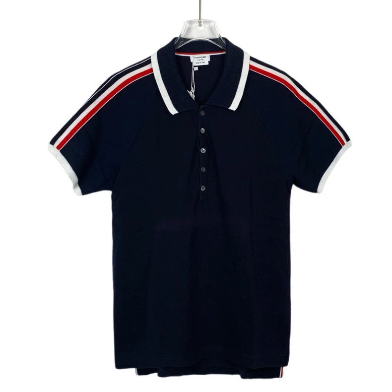 Thom Browne size0 Blue and black striped cotton collar polo