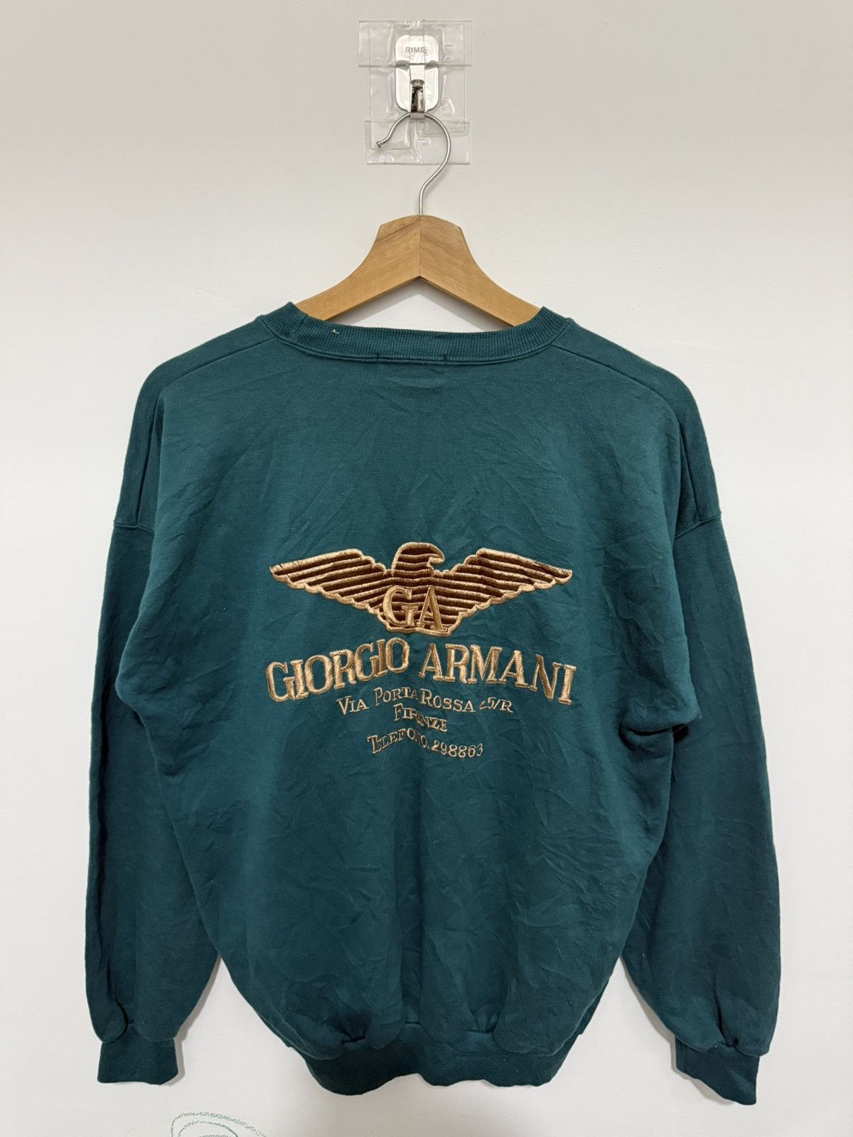 Giorgio Armani Vintage Georgio Armani Turquoise Big Logo Sweatshirt Size US L / EU 52-54 / 3 - 2 Thumbnail