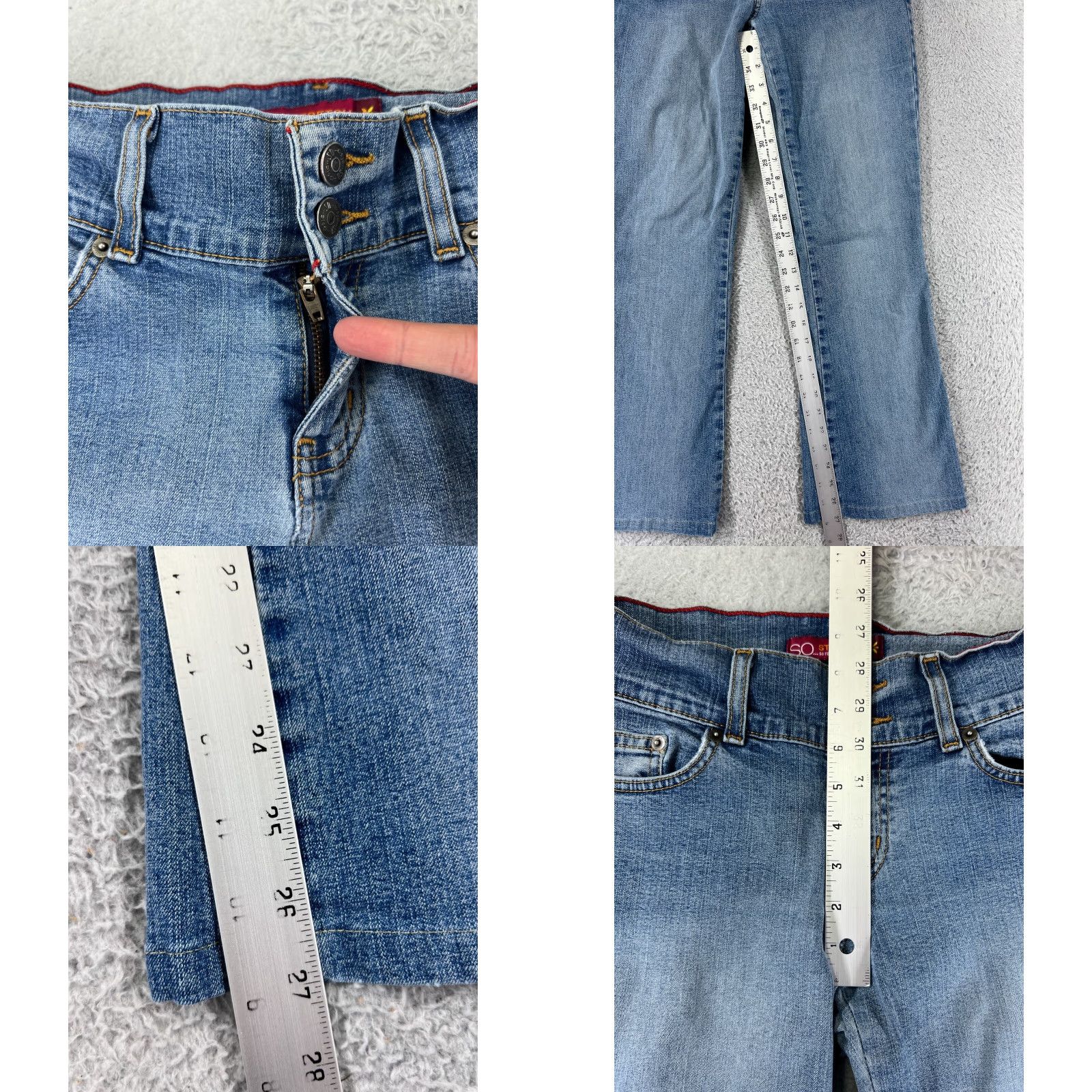 Vintage SO Jeans Women 5 Blue Denim Flared Low Rise Light Wash Cotton Blend Size 27" / US 4 / IT 40 - 8 Thumbnail