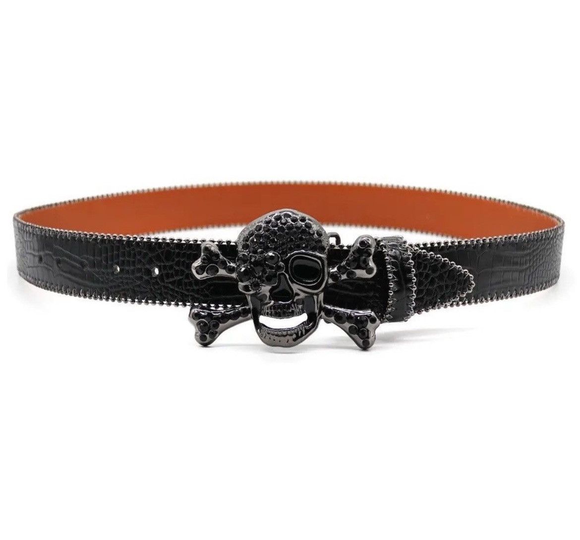 Leather Skull Rhinestones Belt Size ONE SIZE - 3 Thumbnail