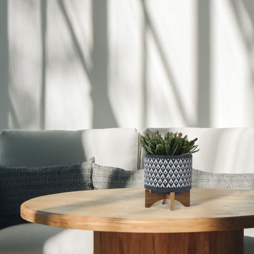 Designer × Homemade CERAMIC 8" AZTEC PLANTER ON WOODEN STAND, GRAY Size US L / EU 52-54 / 3 - 1 Thumbnail