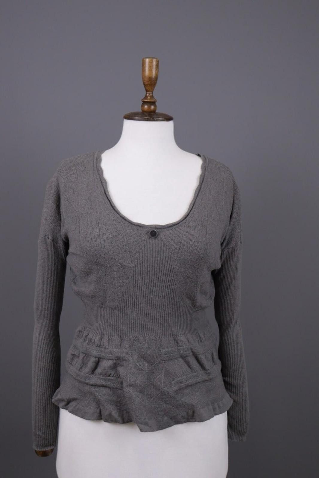 Designer High Use Gray Relaxed Wool Asymmetrica Blouse Top Size S Size S / US 4 / IT 40 - 1 Thumbnail