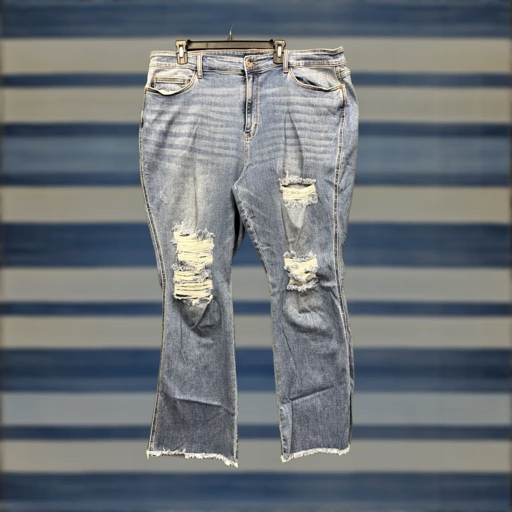 Vintage Judy Blue Jeans Womens 24W Bootcut Stretch Distressed Freyed Hem Denim Blue 5-Pocket Regular Rise High Rise 32 In Inseam Jeans Womens Size 42" / US 20 - 1 Thumbnail