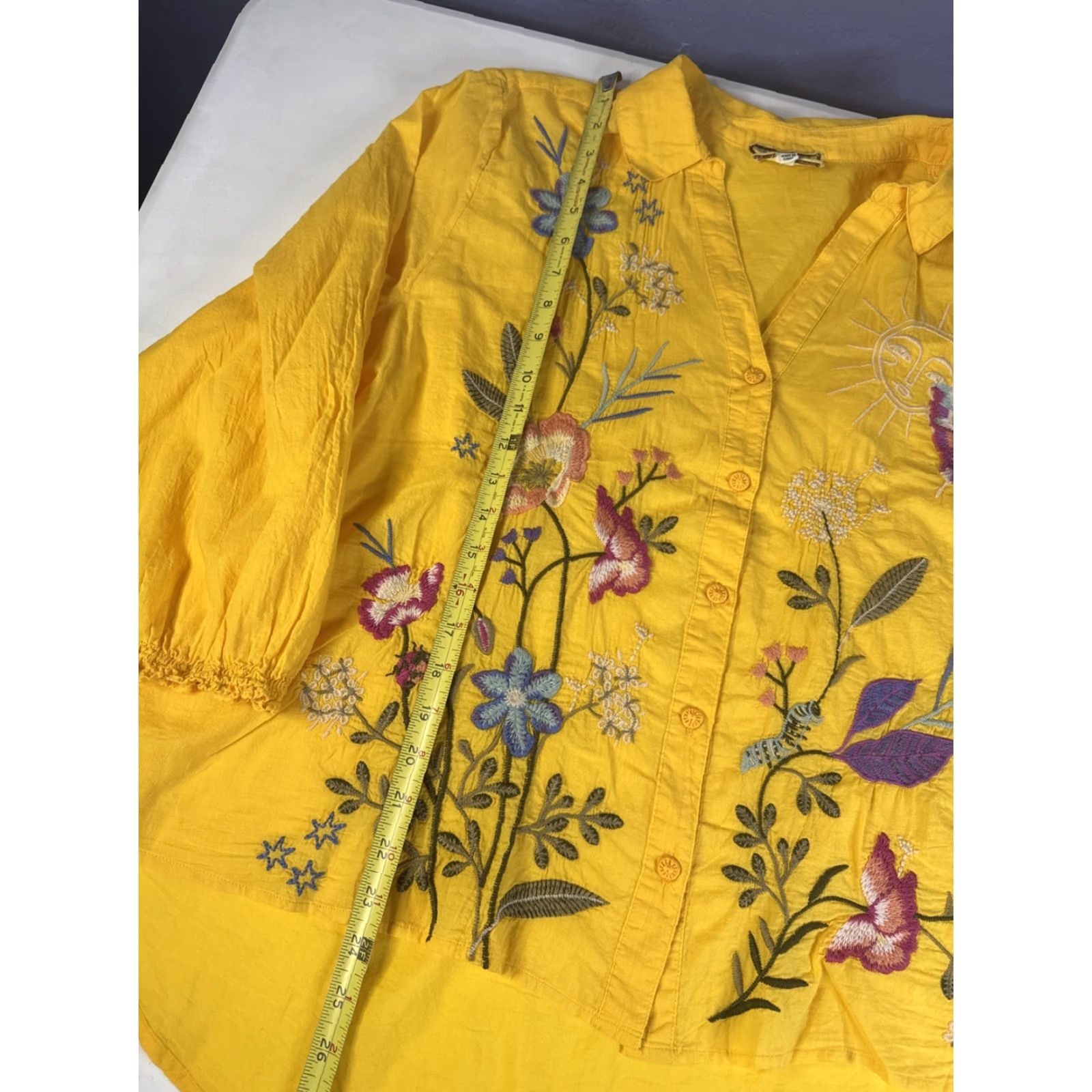 Johnny Was Johnny Was Nila Relaxed Smocked Shirt Floral Women’s XL Yellow Gold Shirt Womens Size XL / US 12-14 / IT 48-50 - 4 Thumbnail