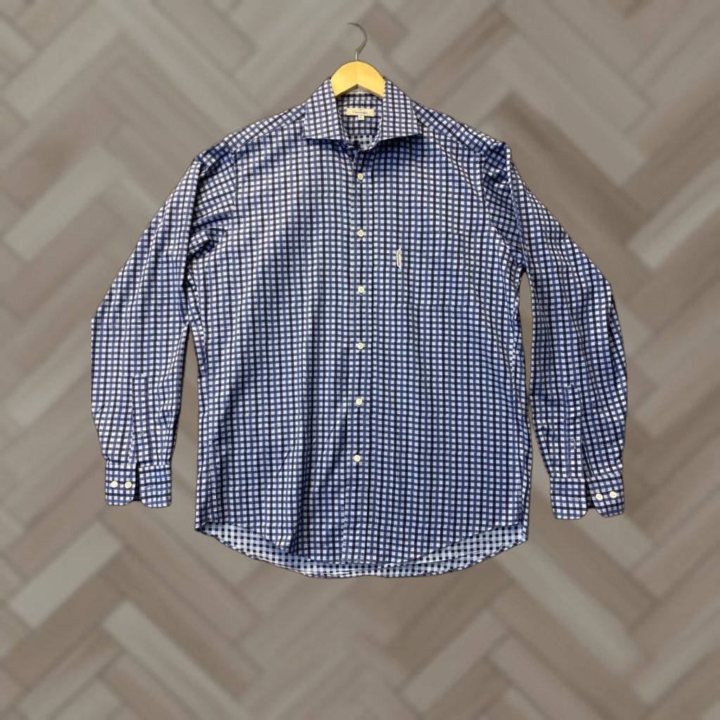 Faconnable VINTAGE Faconnable Men's Cotton Blue Check Long Sleeve Shirt XL Casual Party 90s Usa Size US XL / EU 56 / 4 - 1 Thumbnail