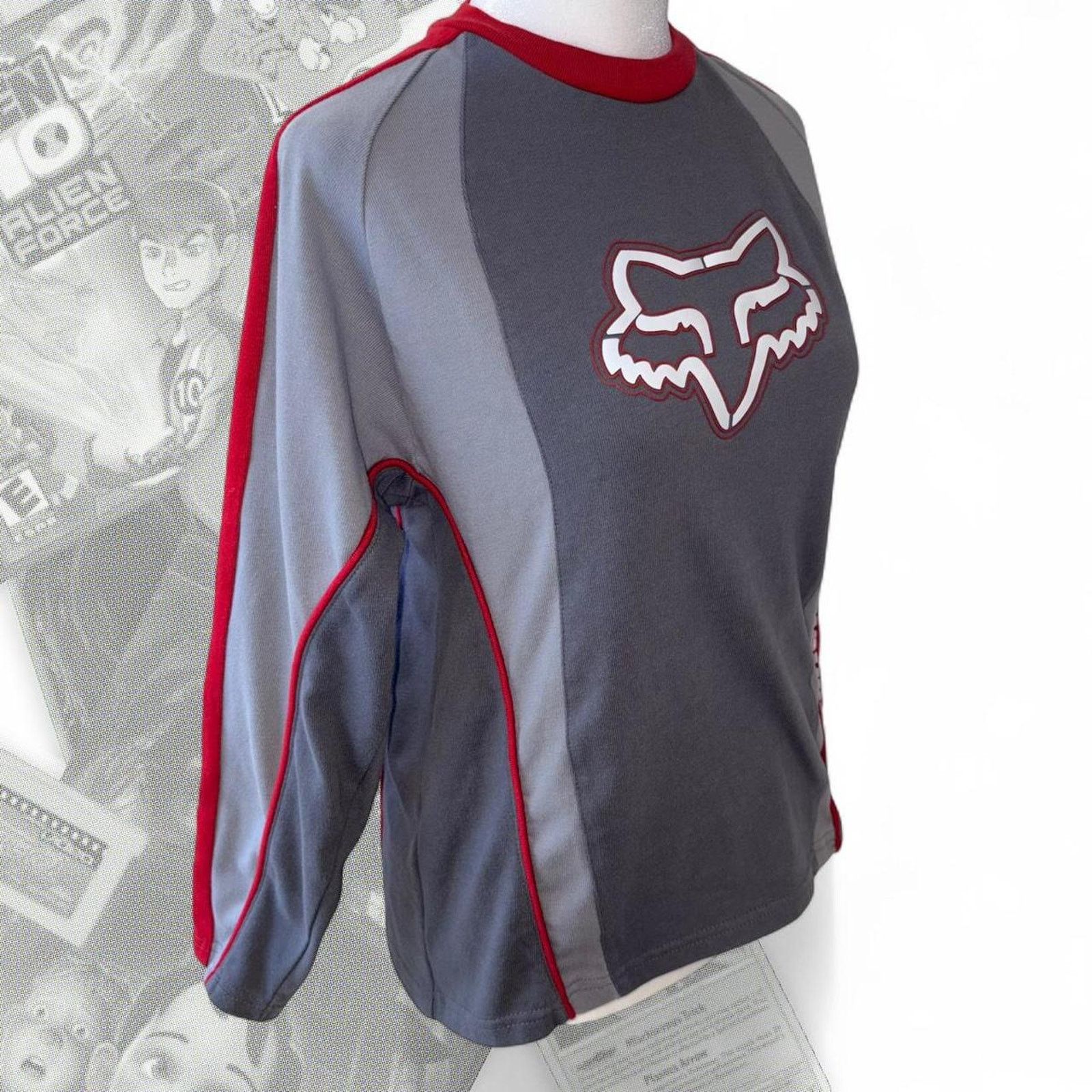 Fox Racing Vintage Y2K Red / Gray Striped Fox Graphic Long sleeve Tee Size XS / US 0-2 / IT 36-38 - 5 Thumbnail