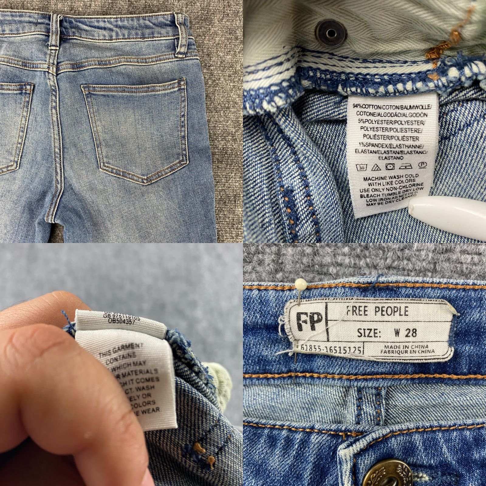 Free People Free People Jeans Womens 28 Blue Mid-Rise Distressed Stretch Ankle Slit Fray Hem Size 28" / US 6 / IT 42 - 9 Thumbnail