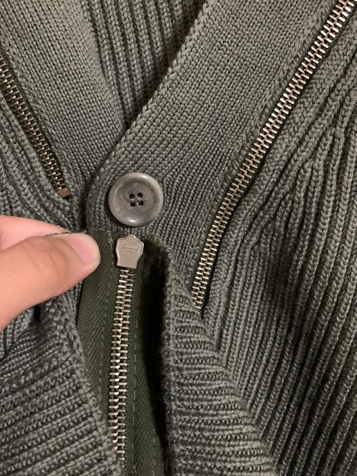 Designer × Moschino Moschino Ribbed Wool Cardigan with Zip Olive Size US L / EU 52-54 / 3 - 4 Thumbnail