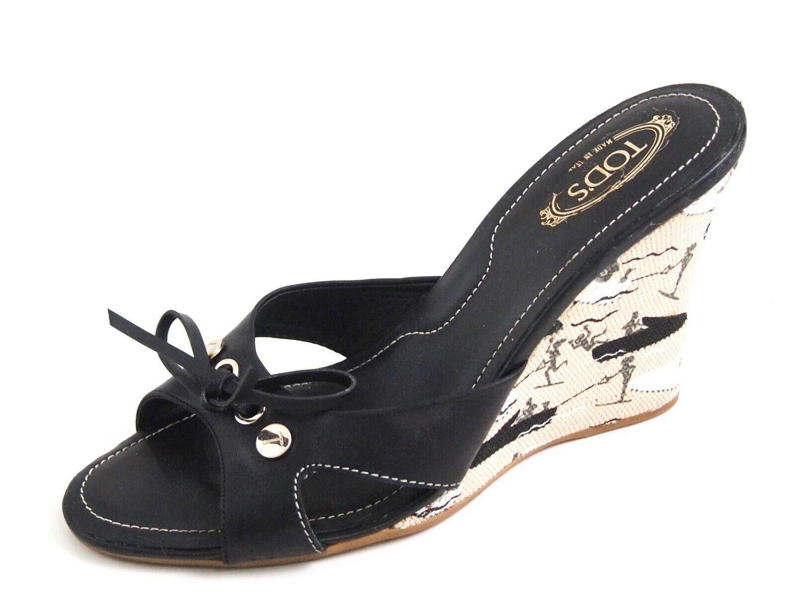 Tod's Tod's Wedge Mules Sandals Black Leather US 7.5 EU 37.5 Size US 7.5 / IT 37.5 - 1 Thumbnail