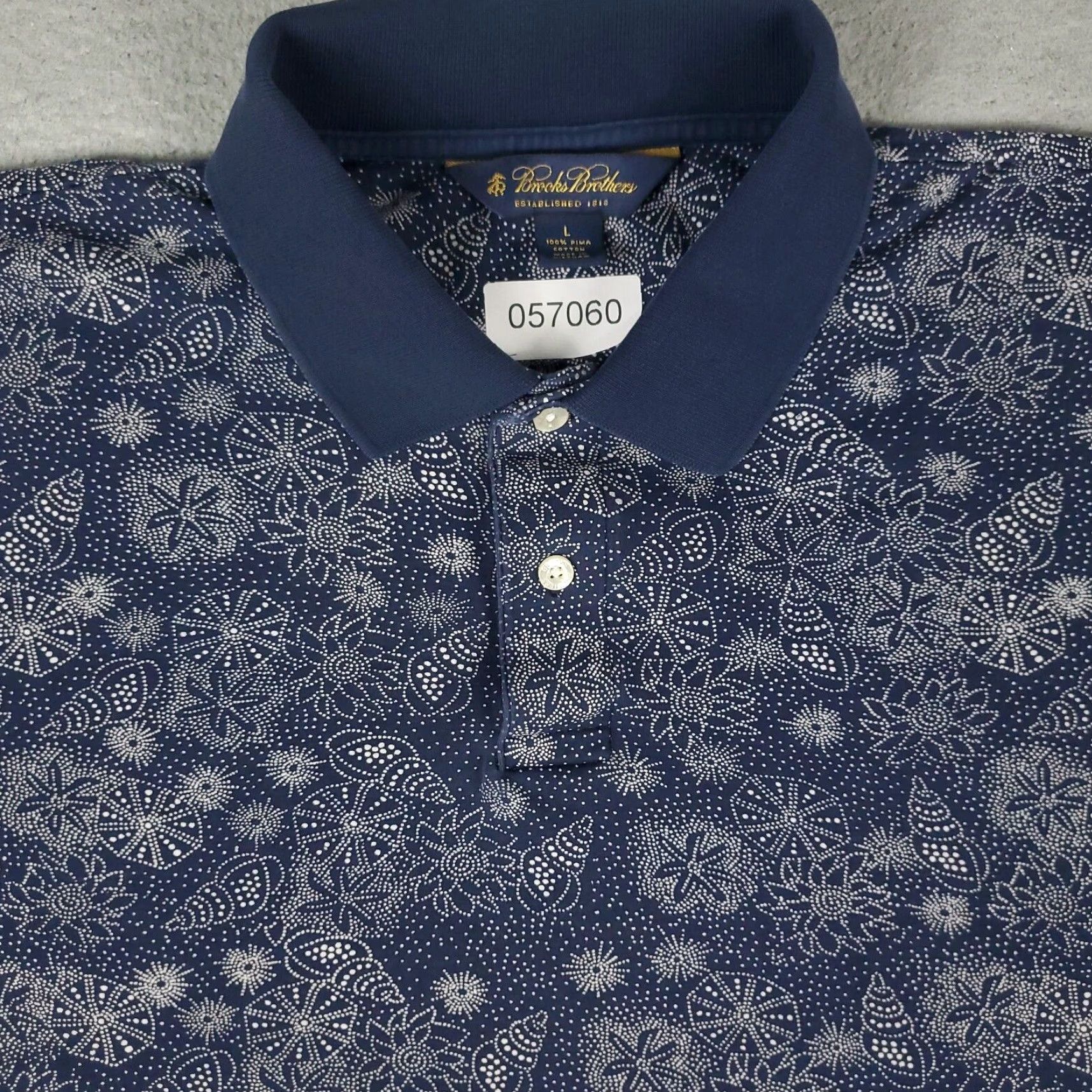Brooks Brothers Brooks Brothers Men’s Cotton Polo Shirt Large Short Sleeve Blue Seashell Print Size US L / EU 52-54 / 3 - 2 Thumbnail