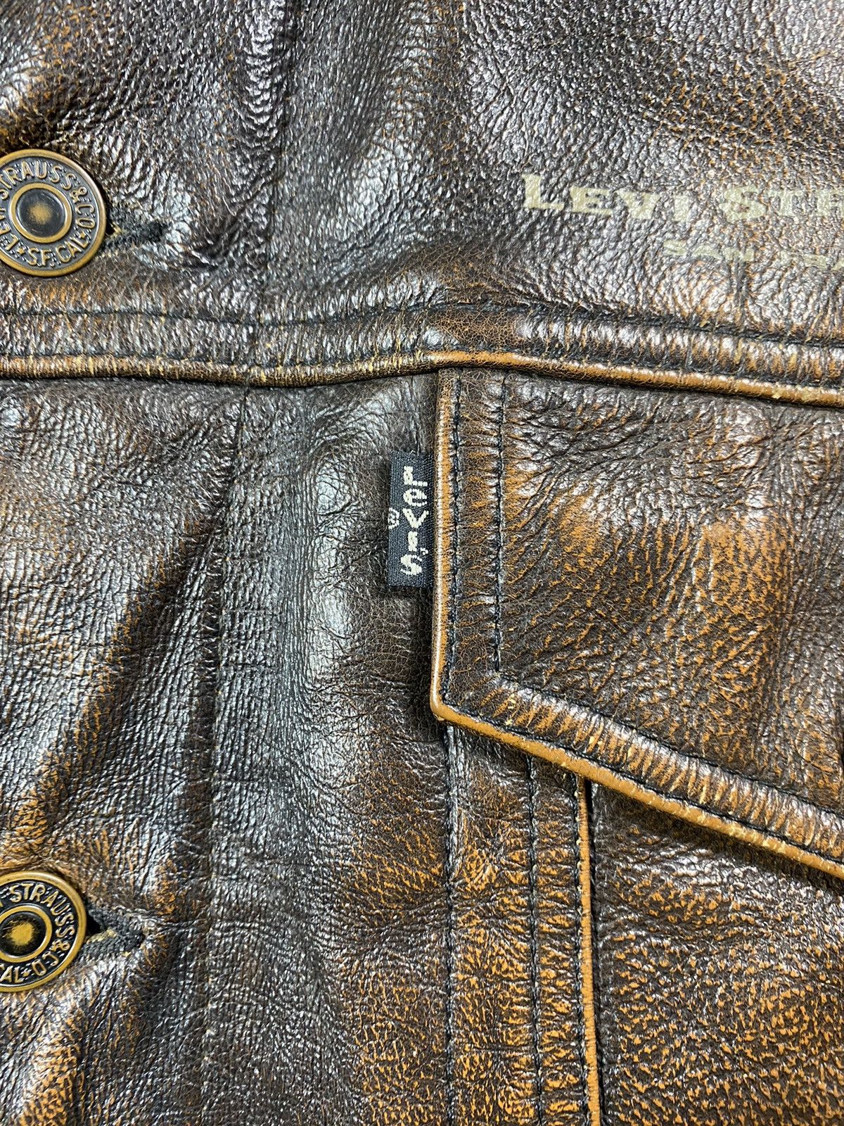 Levi's Grail! 1970s Levis Long Horn Trucker Leather Jacket Size US L / EU 52-54 / 3 - 11 Thumbnail